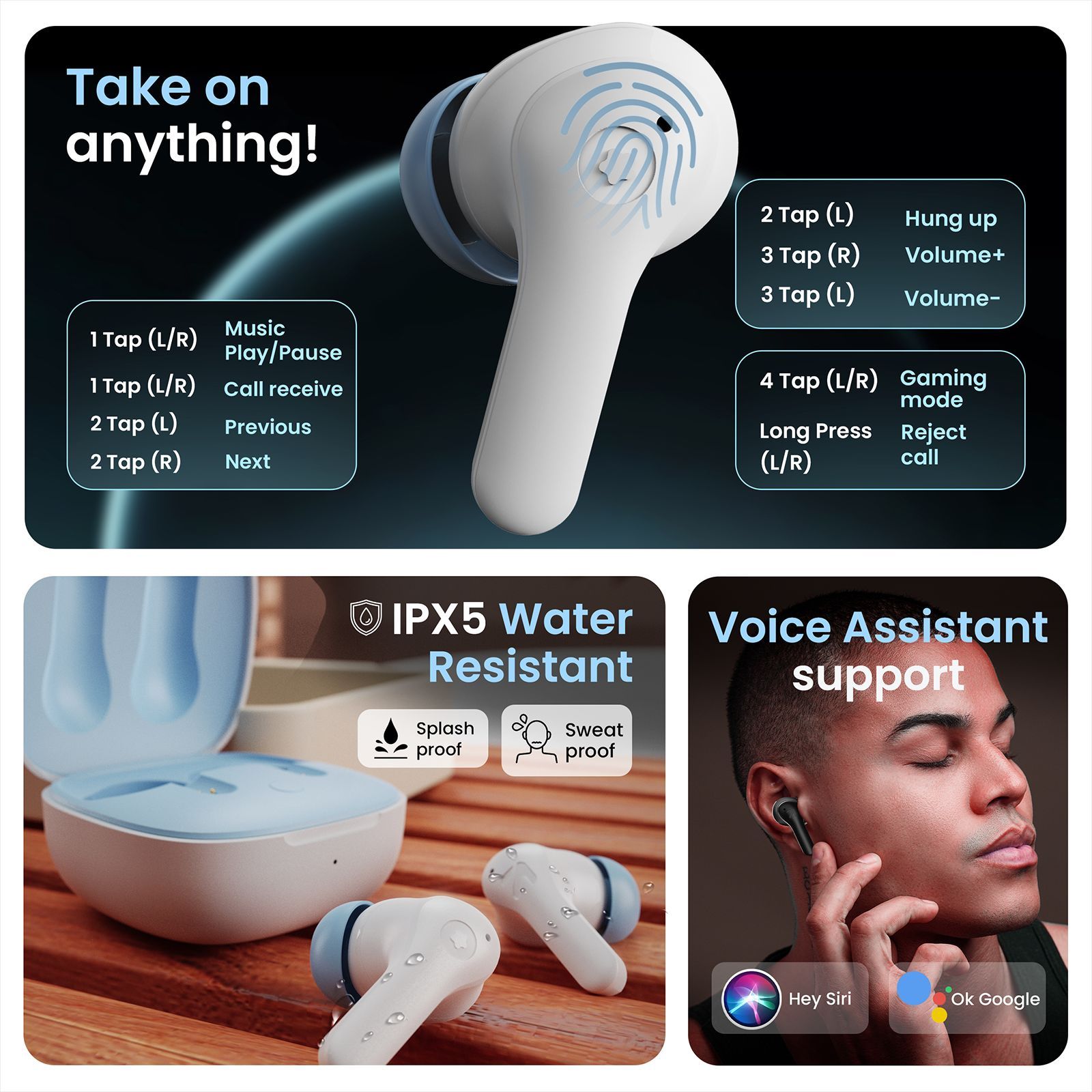 GOBOULT (formerly Boult) Cyborg TWS Earbuds with Environmental Noise Cancellation (IPX5 Water Resistant, Fast Charging, Blue Ice)_7