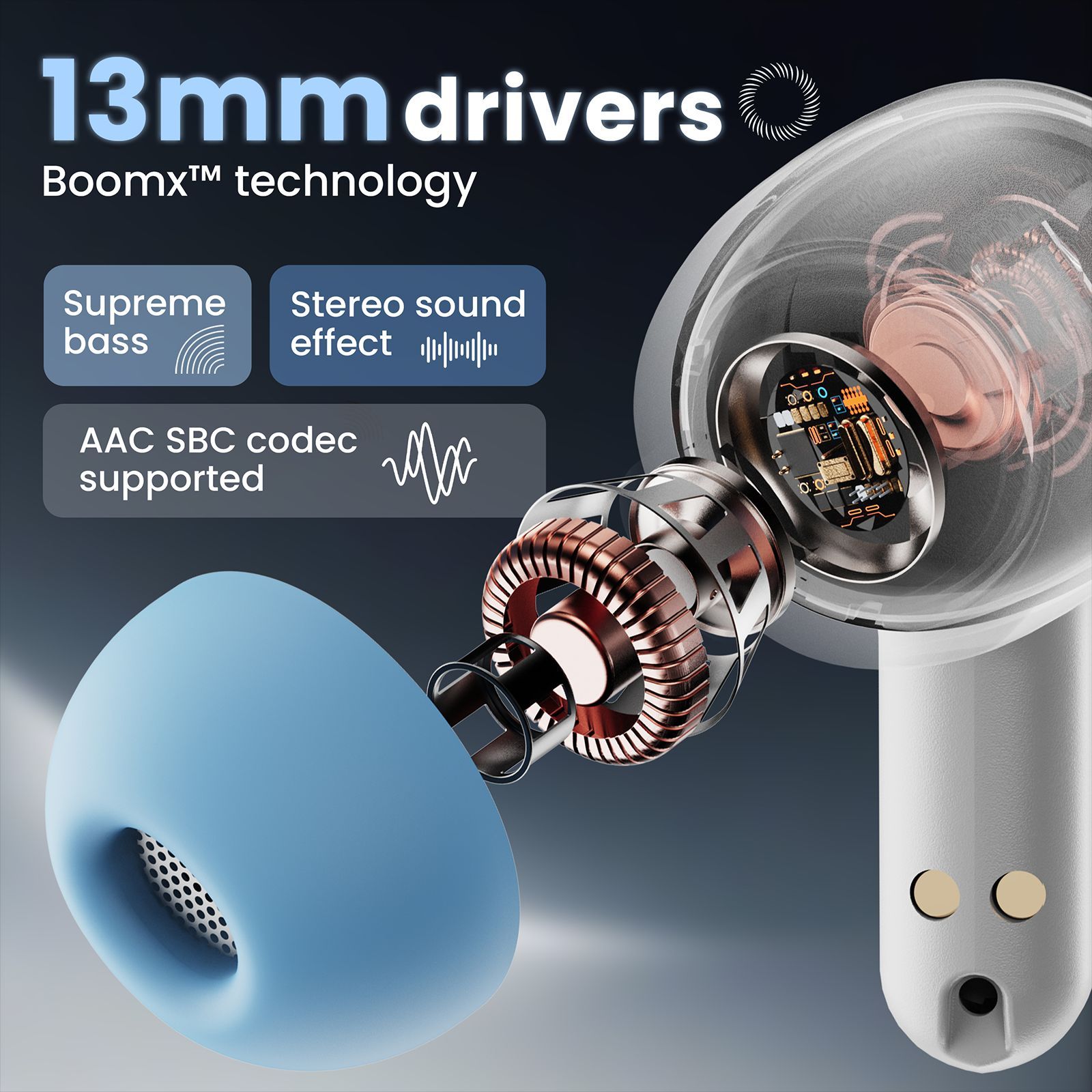 GOBOULT Cyborg TWS Earbuds with Environmental Noise Cancellation (IPX5 Water Resistant, Fast Charging, Blue Ice)_8