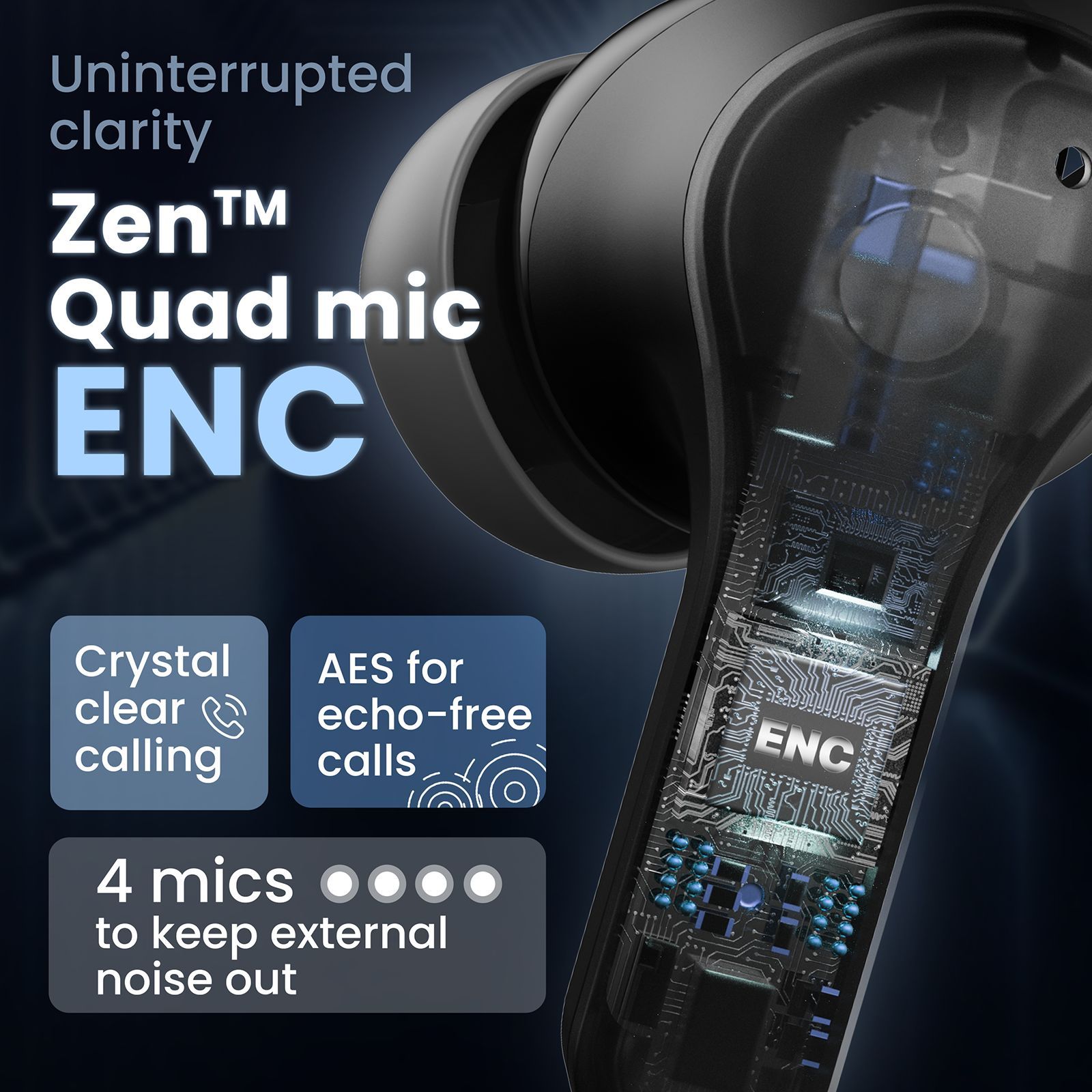 GOBOULT (formerly Boult) Cyborg TWS Earbuds with Environmental Noise Cancellation (IPX5 Water Resistant, Fast Charging, Pure Black)_8