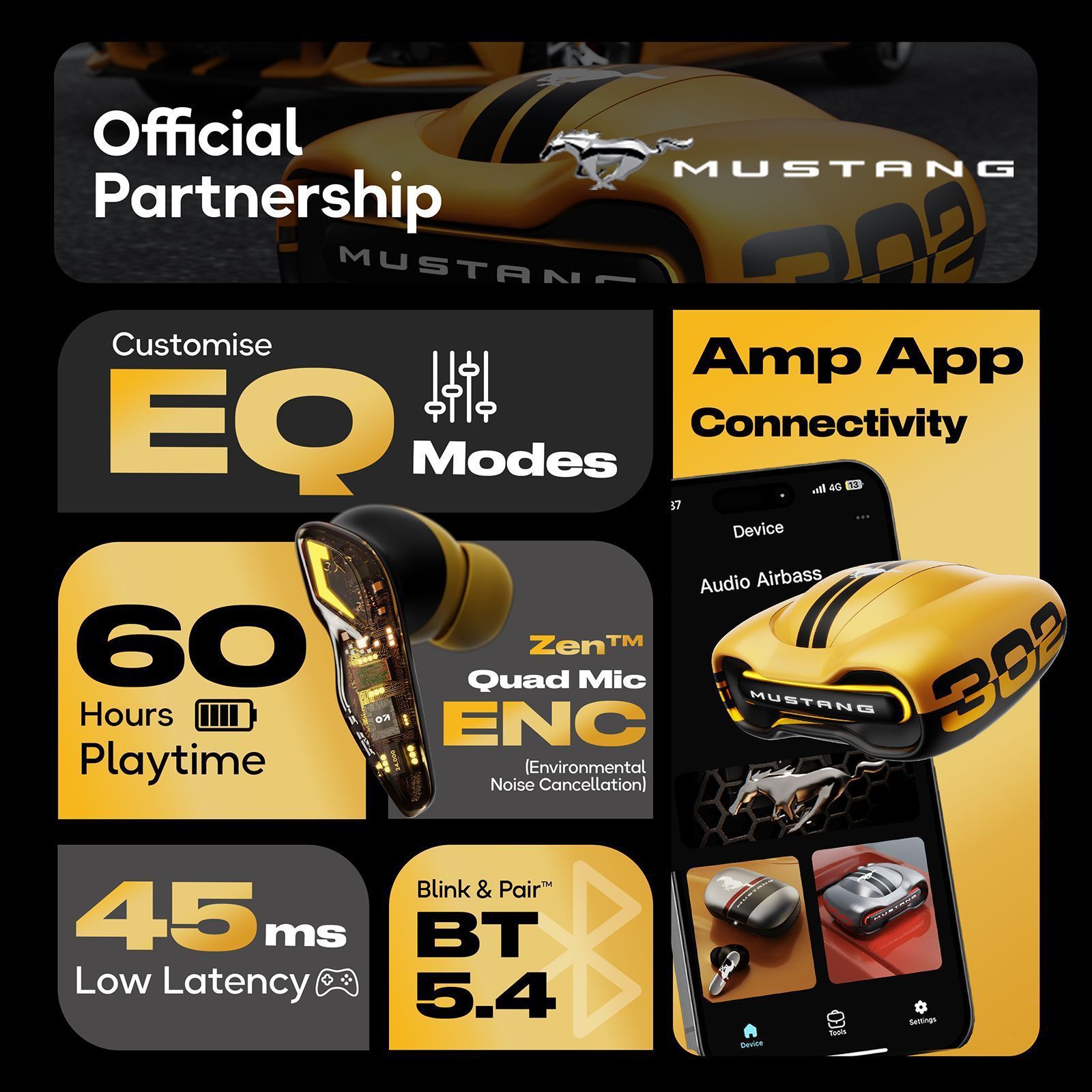 GOBOULT (formerly Boult) Mustang Torq FGTW196YLW TWS Earbuds with Environmental Noise Cancellation (IPX5 Water Resistant, Fast Charging, Yellow)_12