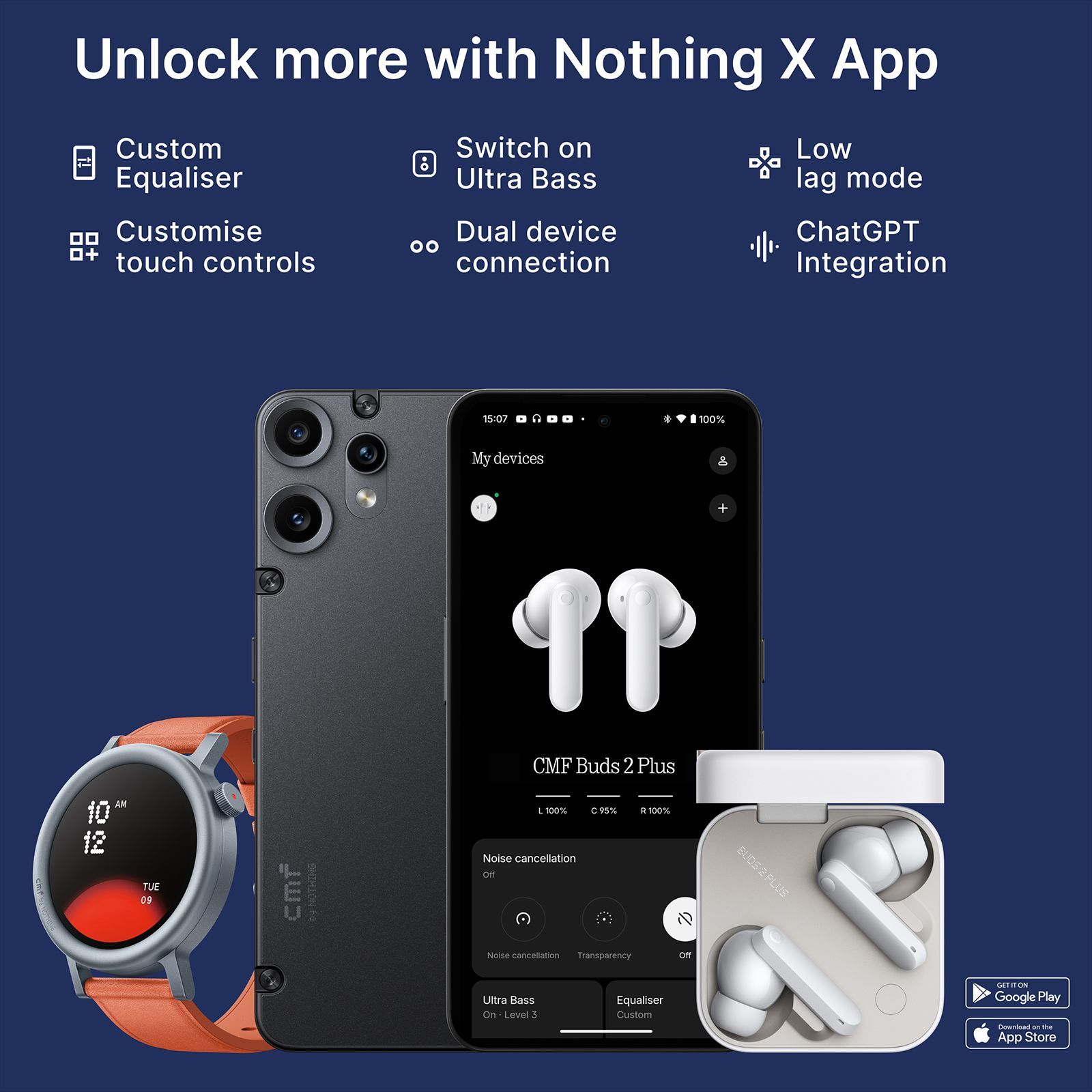 Nothing CMF Buds 2 Plus A10600104 TWS Earbuds with Adaptive Noise Cancellation (IP55, IPX2 Water Resistant, Hi-Res Audio with LDAC, Light Grey)_12