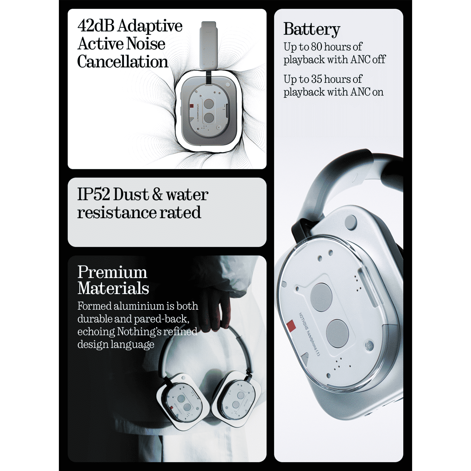 Nothing Headphone (1) A11300005 Bluetooth Headphone with Mic (Real-time Adaptive ANC, Over Ear, White)_2