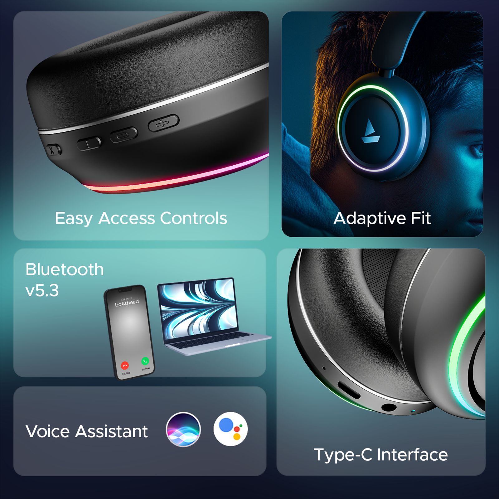 boAt Rockerz 480 Bluetooth Over Ear Headphone with Mic (60 Hours Playtime, Over Ear, Black Sabre)_7