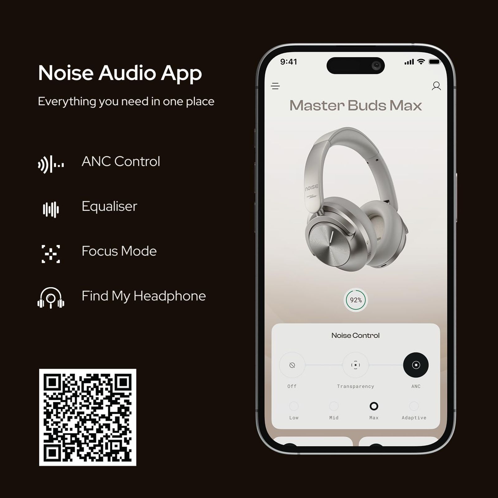 noise Master Buds Max Bluetooth Headphone with Mic (Adaptive Active Noise Cancellation, Over Ear, Titanium)_11