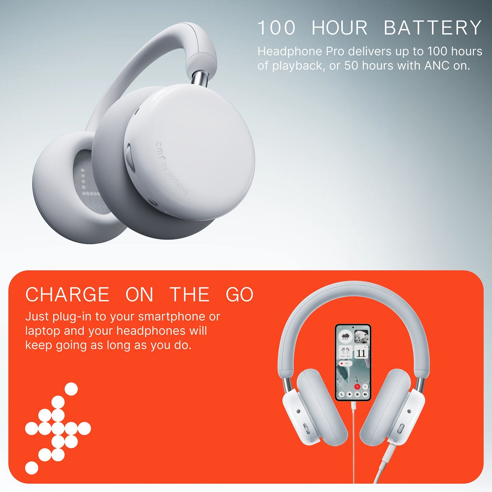 Nothing CMF Headphone Pro A11300009 Bluetooth Headphone with Mic (Hybrid Adaptive Active Noise Cancellation, Over Ear, Light Grey)_5