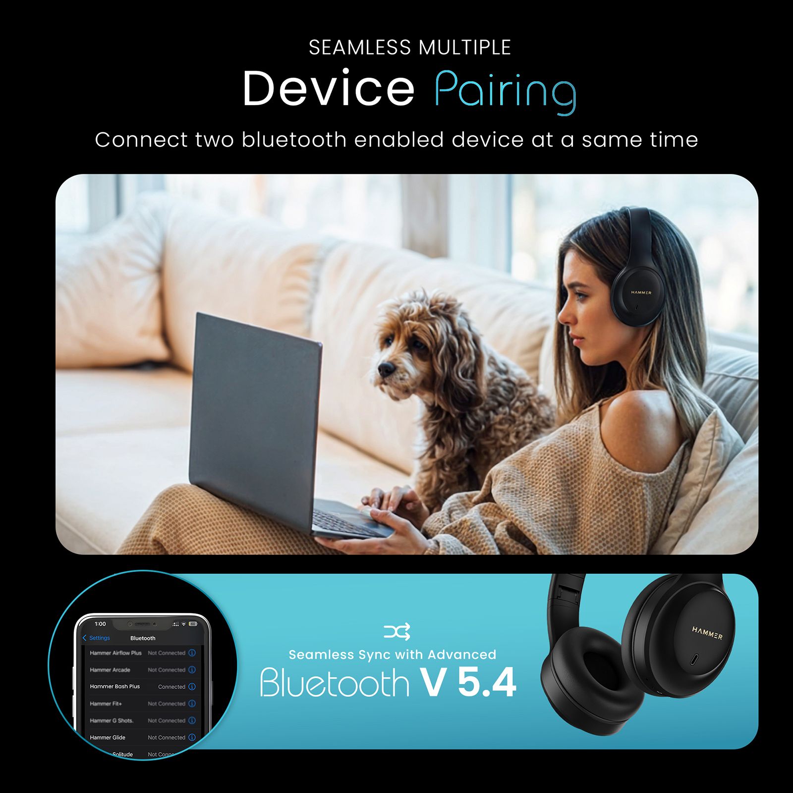 Hammer Bash Plus Bluetooth Headphone with Mic (Environmental Noise Cancellation, Over Ear, Black) Hammer Bash Plus Bluetooth Headphone with Mic (Environmental Noise Cancellation, Over Ear, Black)_5