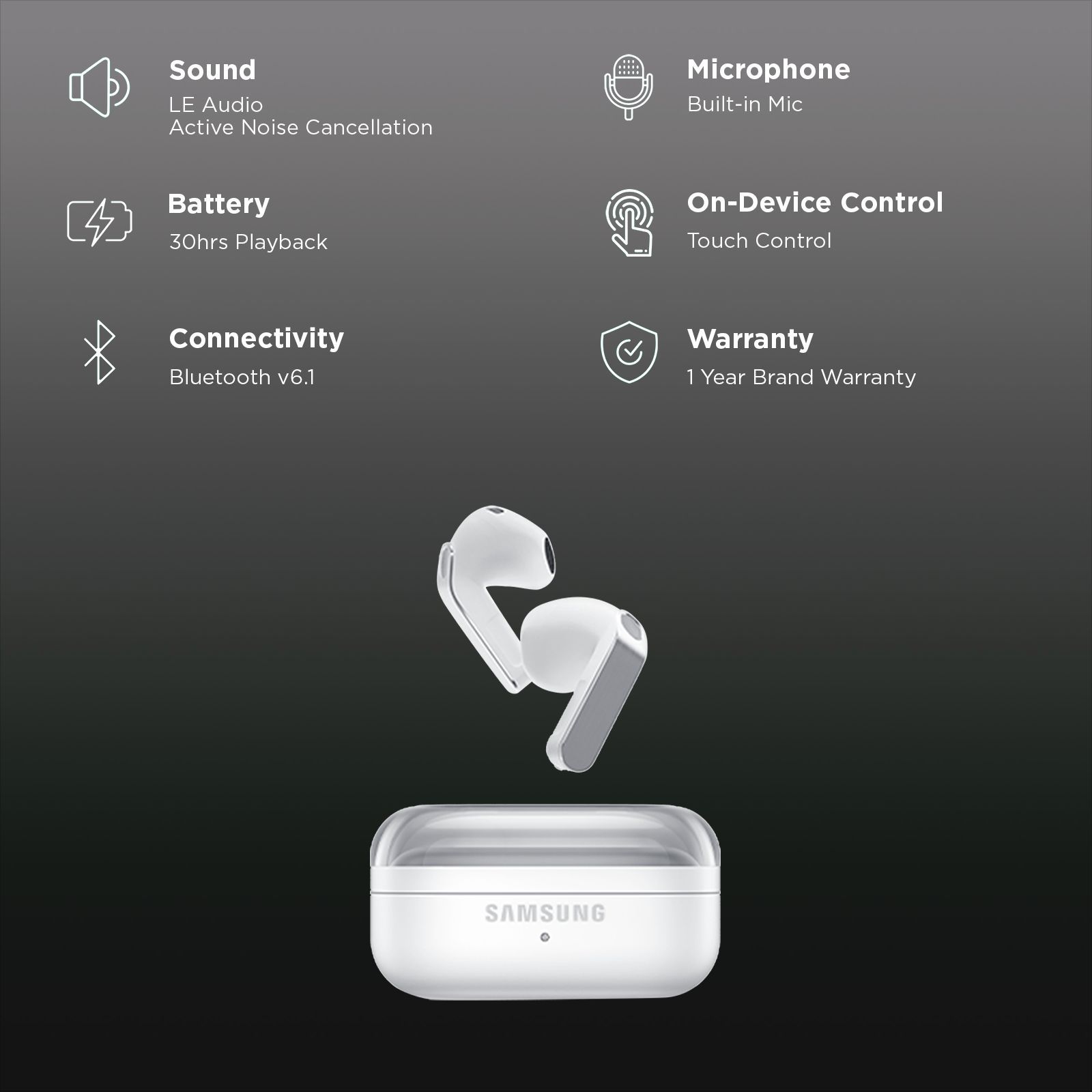 Samsung Galaxy Buds4 SM-R540NZWA TWS Earbuds with Active Noise Cancellation (360 Audio with Head Tracking, White)_2