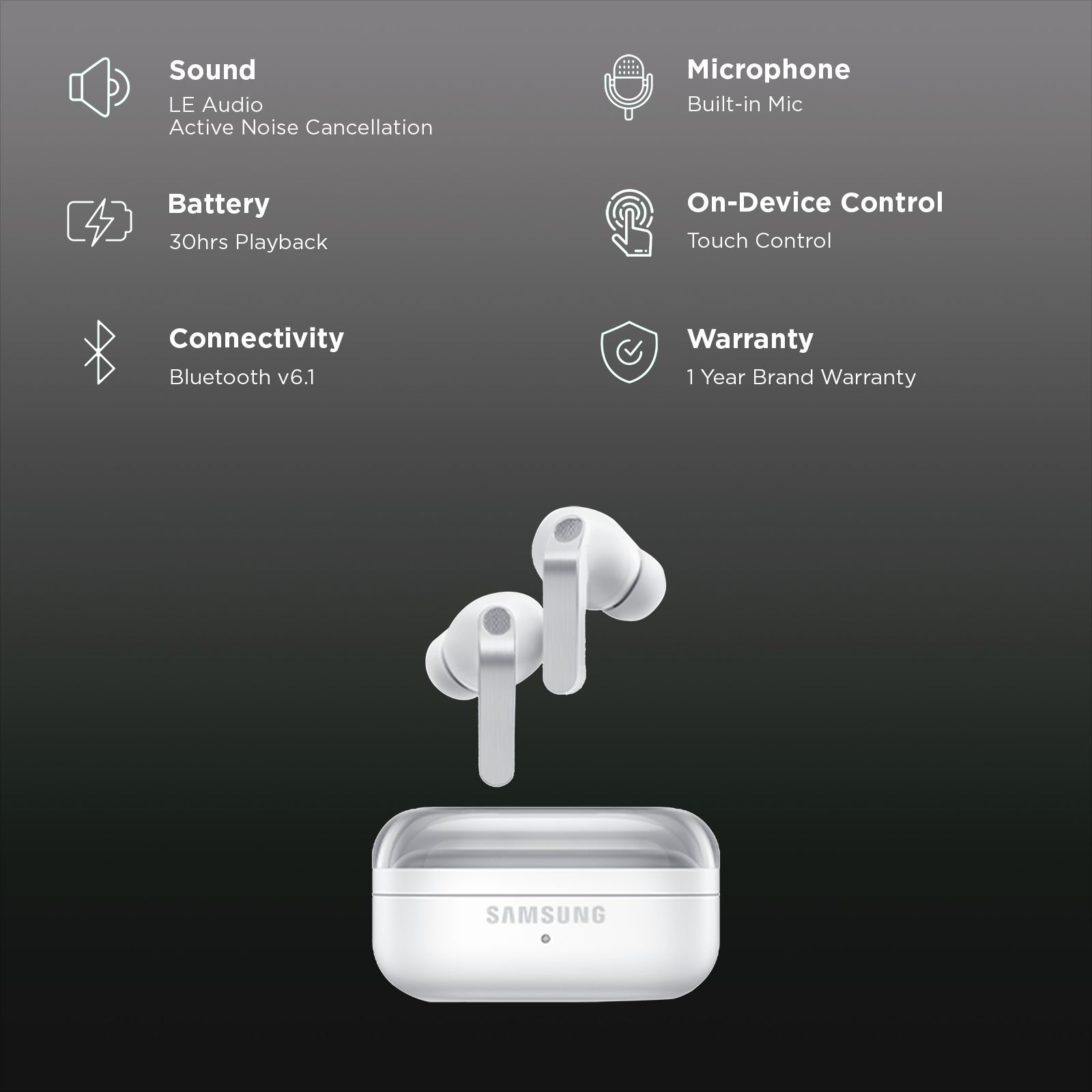 Samsung Galaxy Buds4 Pro SM-R640NZWA TWS Earbuds with Active Noise Cancellation (360 Audio with Head Tracking, White)_2