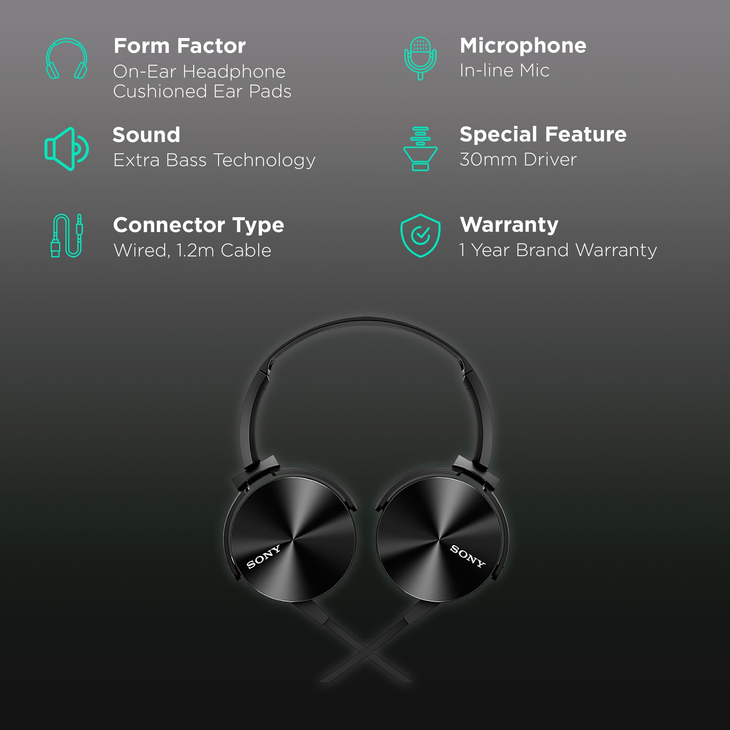 SONY MDR-XB450AP Wired Headphone with Mic (On Ear, Black)_2