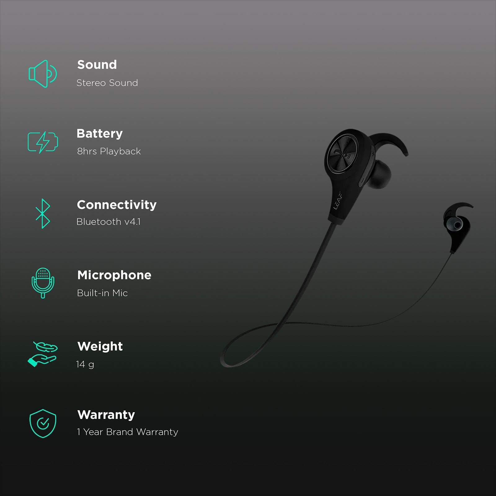 LEAF Deep Bass Bluetooth Earphones (Black)_2