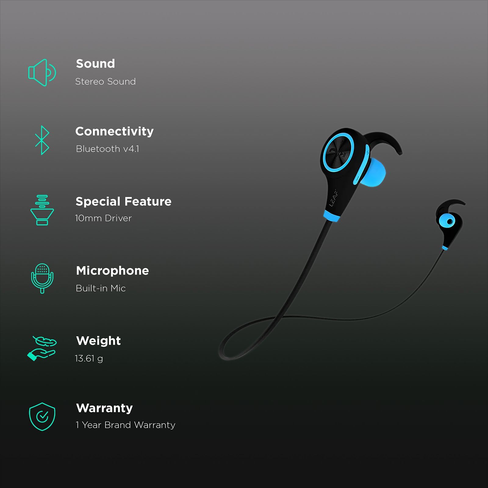 LEAF Ear Deep Bass Bluetooth Earphones (Cool Blue)_2