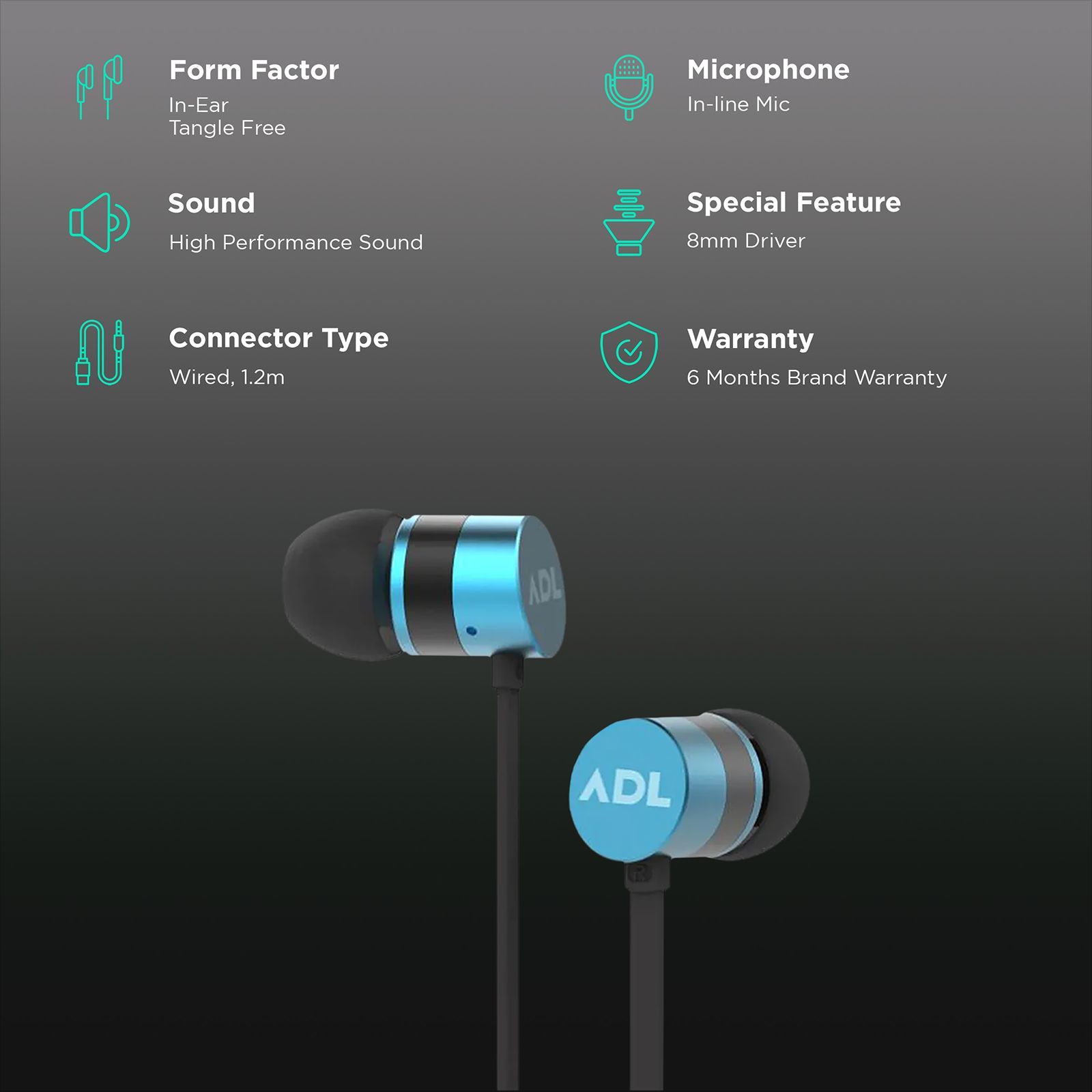 ADL Escape S600 Wired Earphones with Mic (In-Ear, Blue)_2