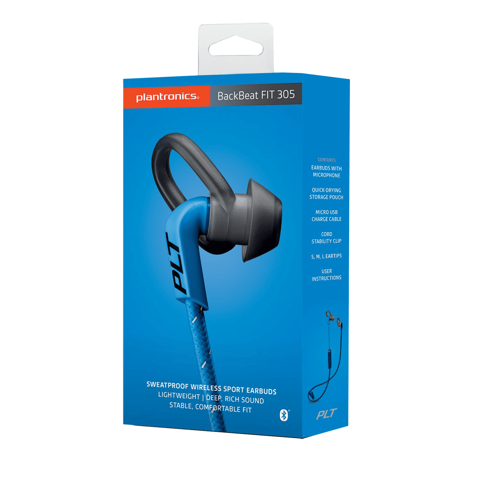 plantronics BackBeat 305 Neckband with Active Noise Cancellation (IPX5 Water Resistant, Patent Pending Eartip Design, Blue)_5