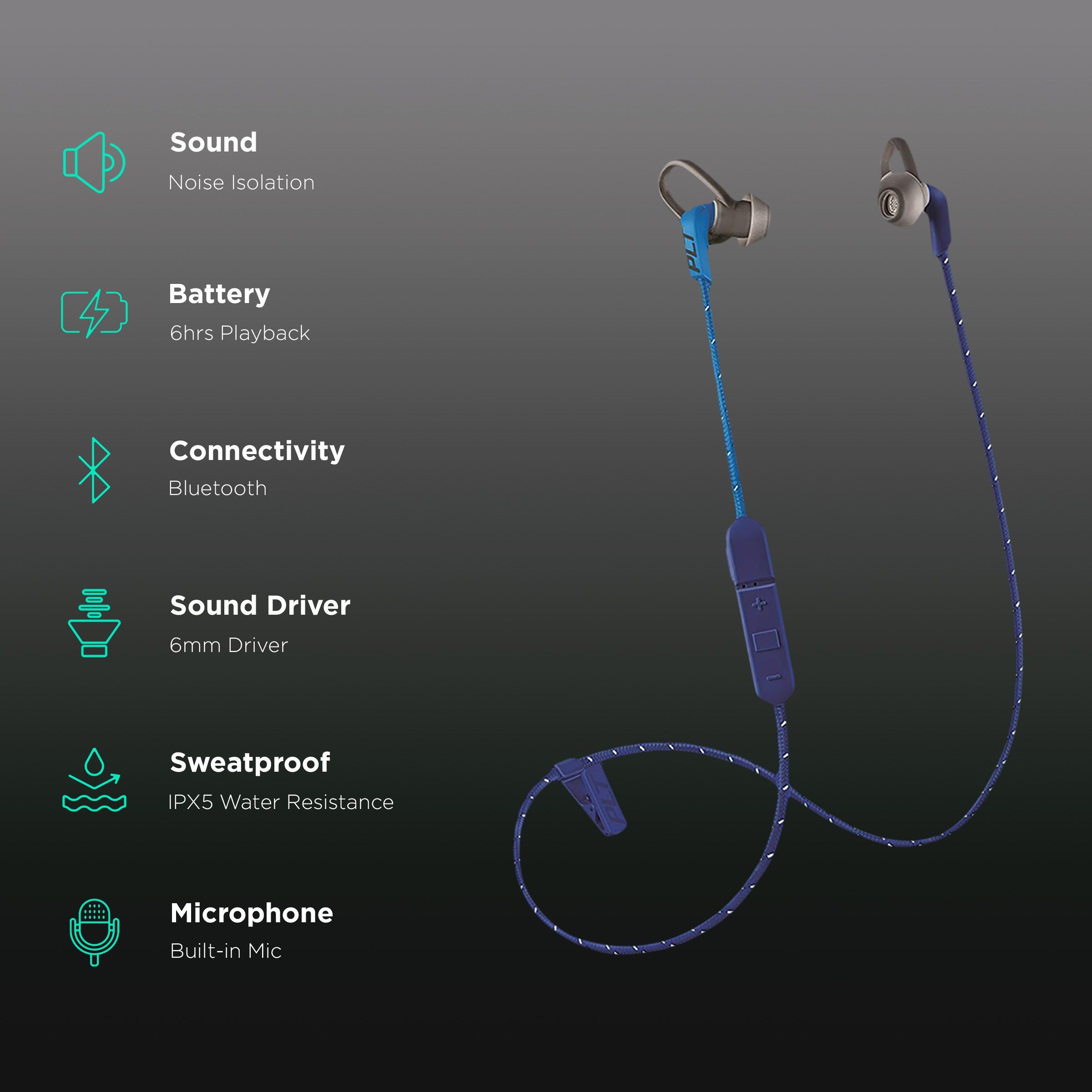plantronics BackBeat 305 Neckband with Active Noise Cancellation (IPX5 Water Resistant, Patent Pending Eartip Design, Blue)_2