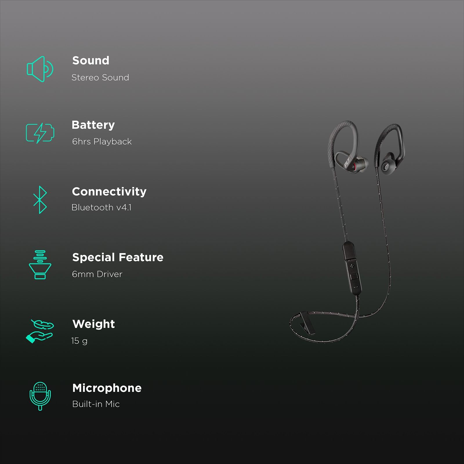 plantronics BackBeat Fit 350 Wireless Earphones (Black and Grey)_2