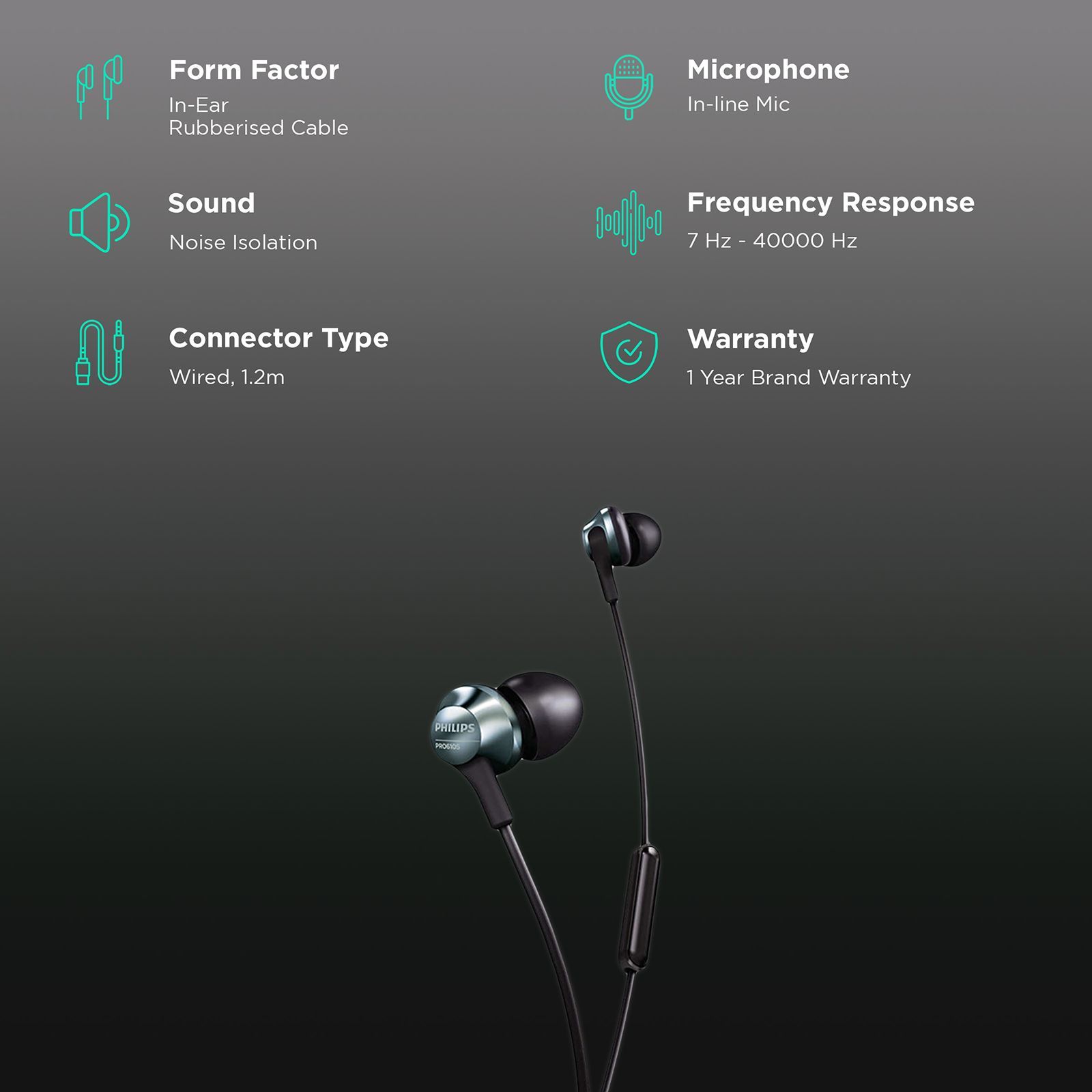 PHILIPS PRO6105BK/00 Wired Earphone with Mic (In Ear, Black)_2