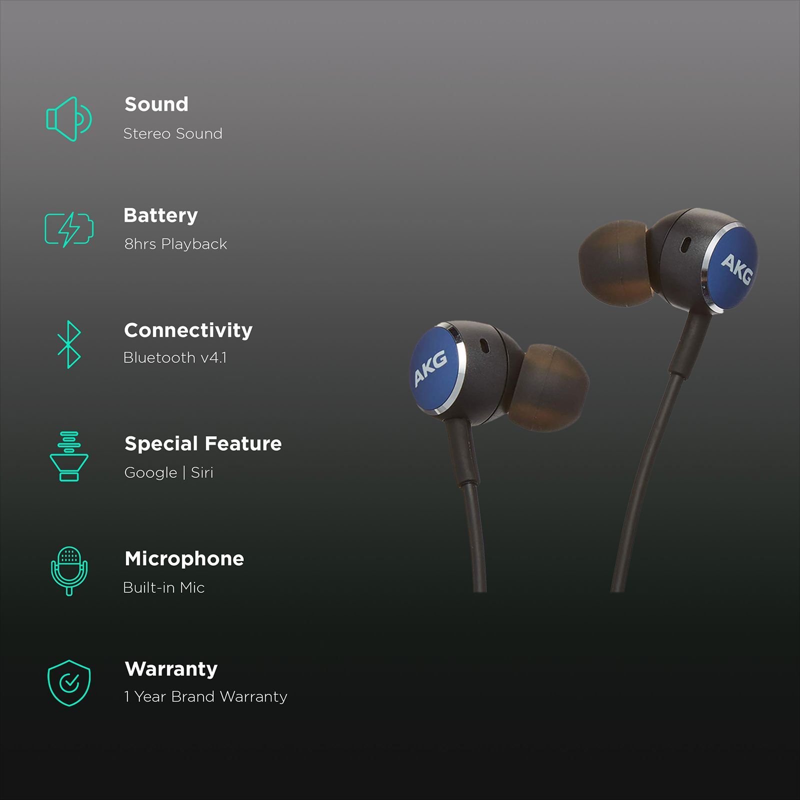 AKG Y100 GP-Y100HAHHBAC Wireless Earphones with Passive Noise Cancellation ( On Device Touch Control, Upto 8 Hours of Playback, Blue)_2