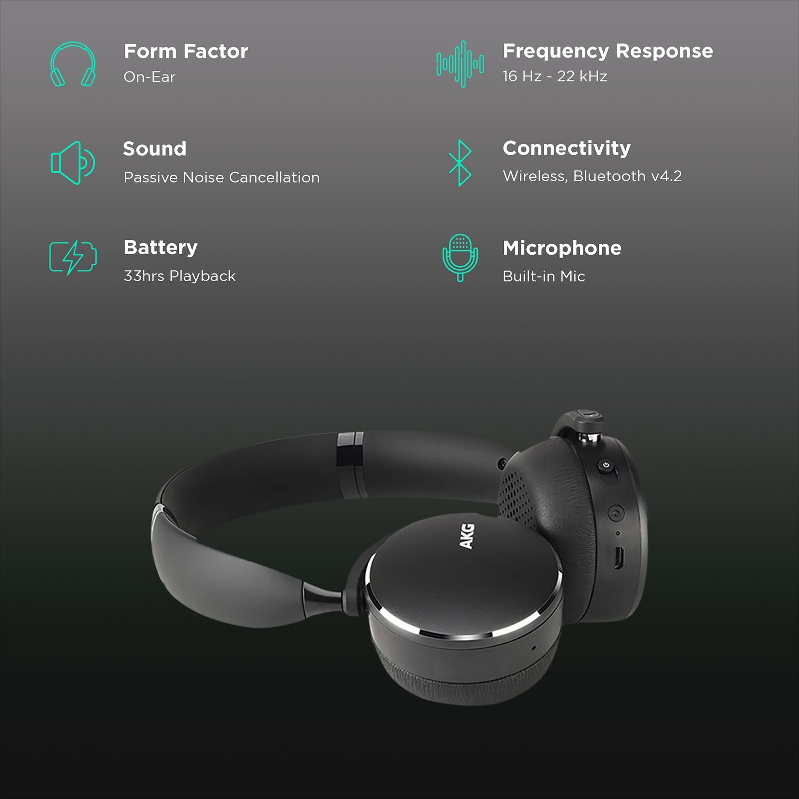 AKG Y500 GP-Y500HAHHCAD Bluetooth Gaming Headphone with Passive Noise Cancellation (Upto 33 Hours of Playback, On Ear, Black)_2