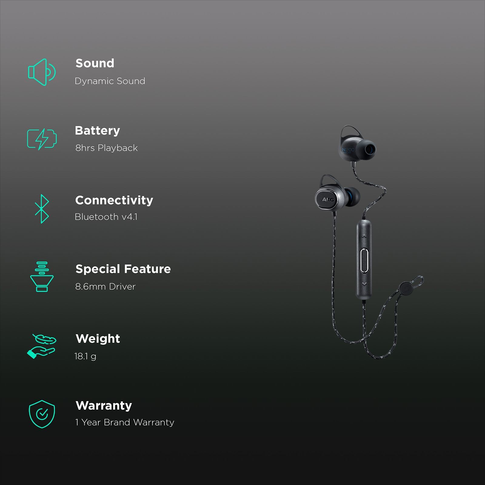 AKG AKG-N200 GP-N200HAHHDAC Wireless Earphone with Noise Isolation ( On Device Touch Control, Upto 8 Hours of Playback, Black)_2