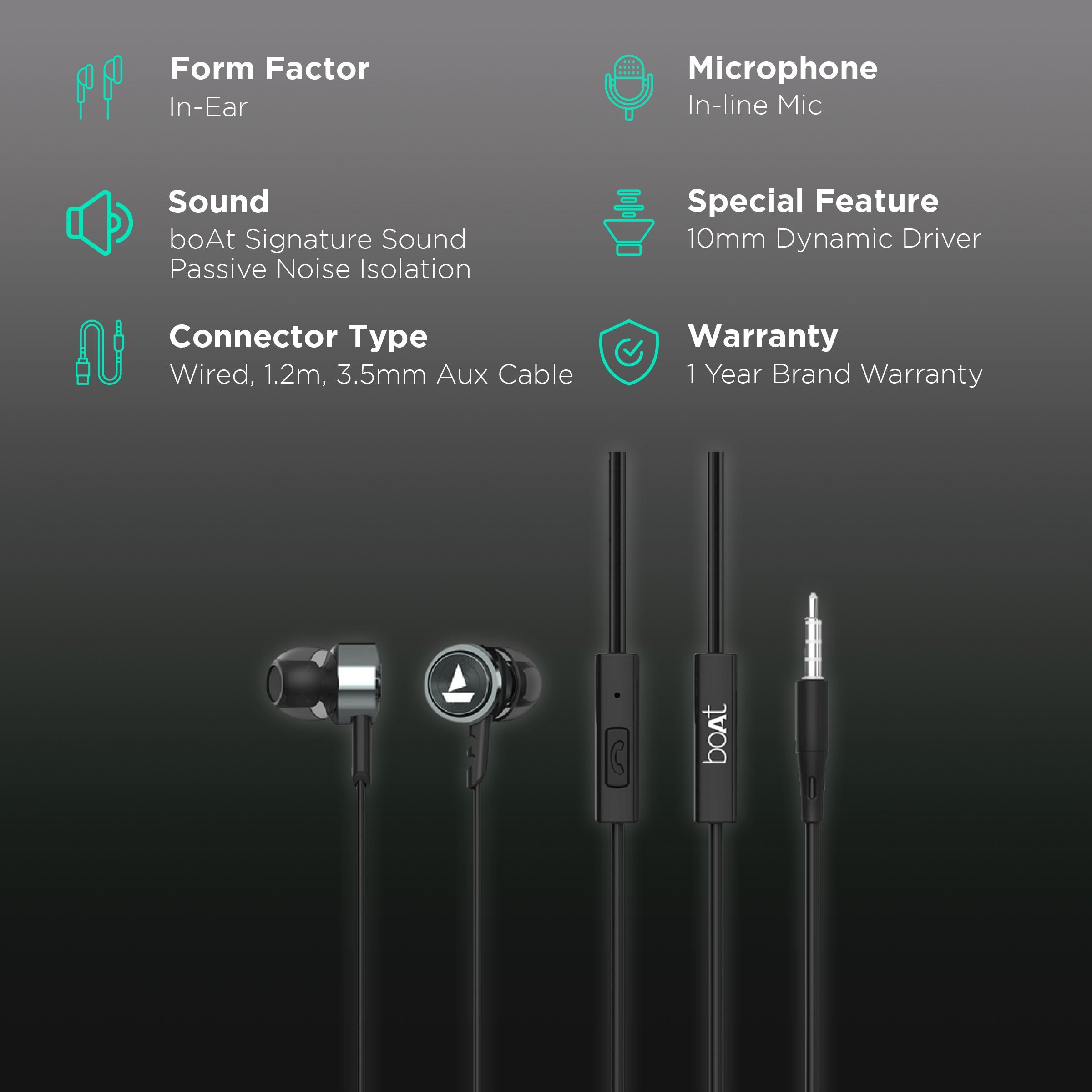 boAt Bassheads 122 Wired Earphone with Mic (In Ear, Gun Metal)_2