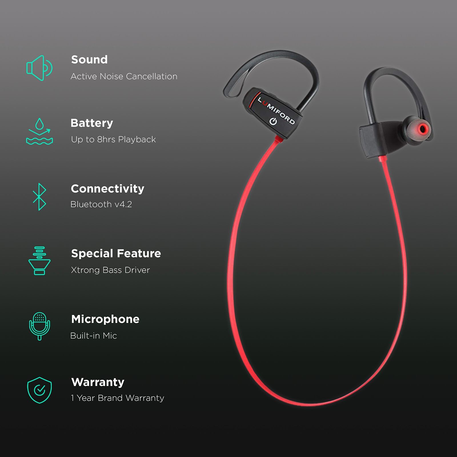 LUMIFORD XploriaHD XP30 Neckband with Passive Noise Cancellation (IPX7 Waterproof, Multi Functional Button, Black)_2