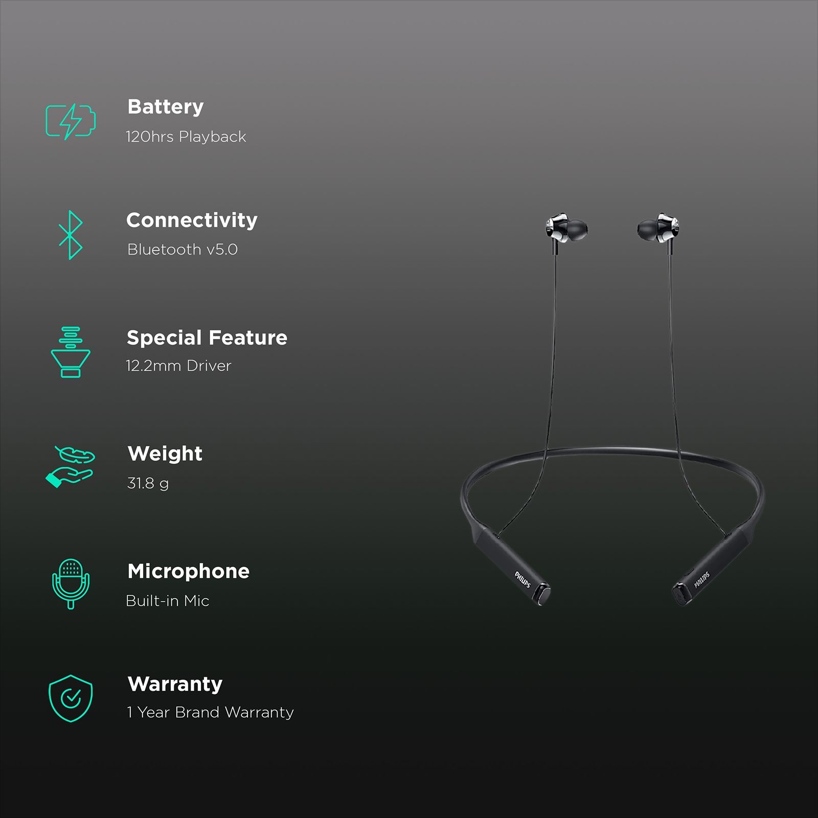 PHILIPS TAPN402 In-Ear Wireless Earphones (Black)_2