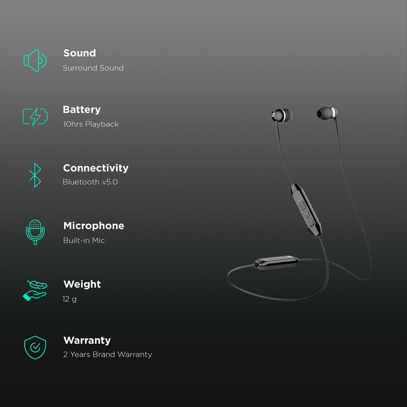 SENNHEISER CX150 In-Ear Bluetooth Earphones (Black)_2