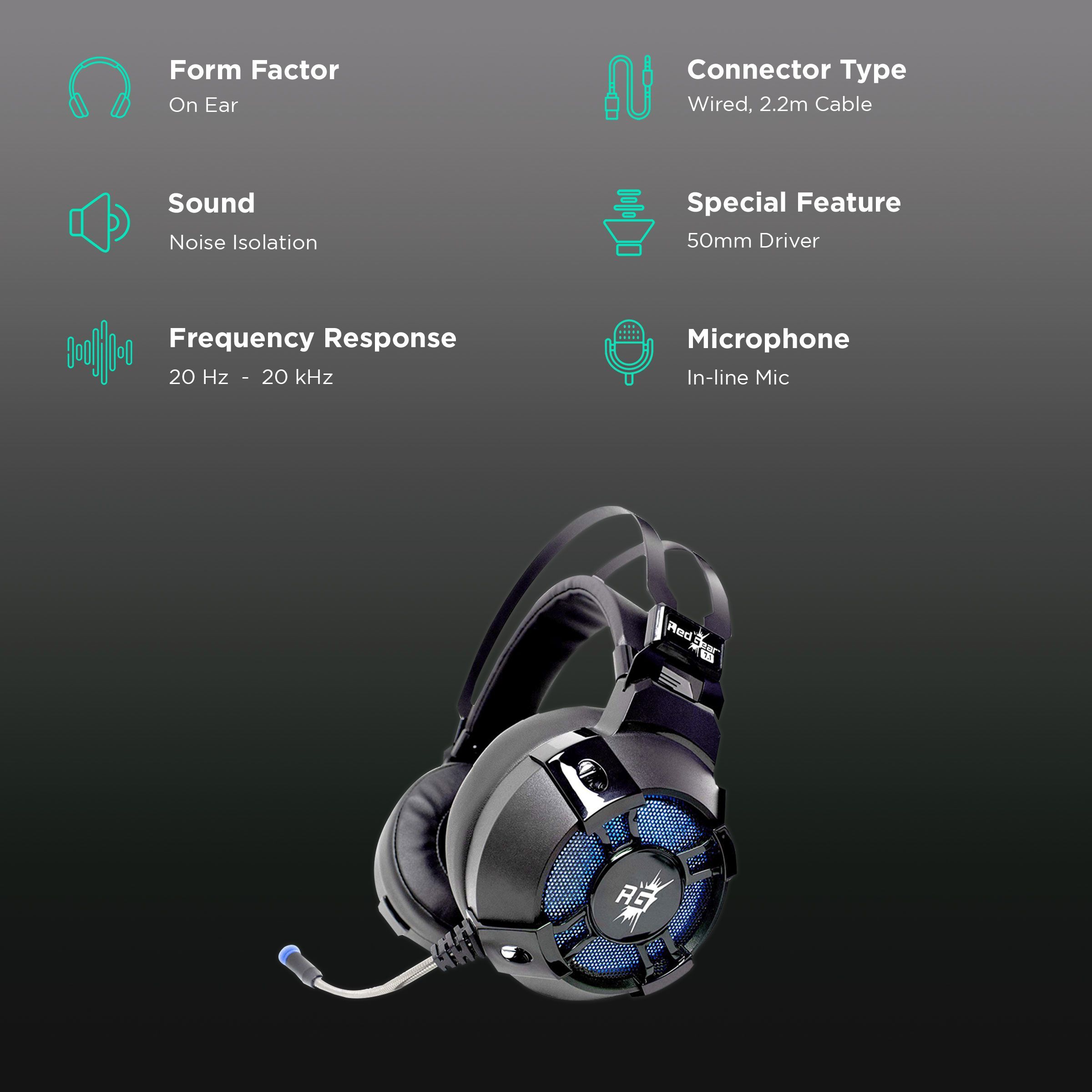 Red Gear Cosmo 7.1 Wired Gaming Headphone with Passive Noise Cancellation (Virtual Surround Sound, Over Ear, Black)_2