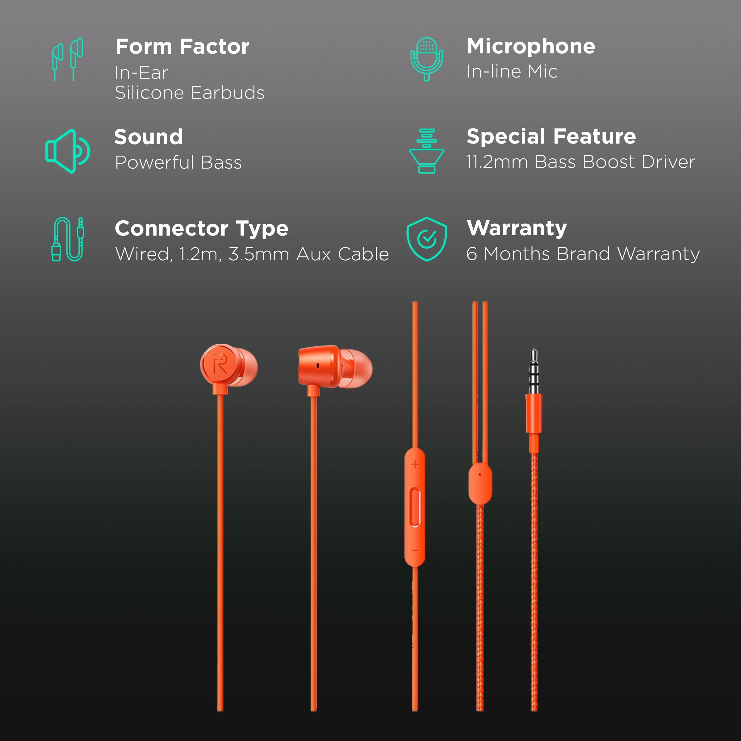realme Buds 2 RMA155 Wired Earphone with Mic (In Ear, Orange) realme Buds 2 RMA155 Wired Earphone with Mic (In Ear, Orange)_1
