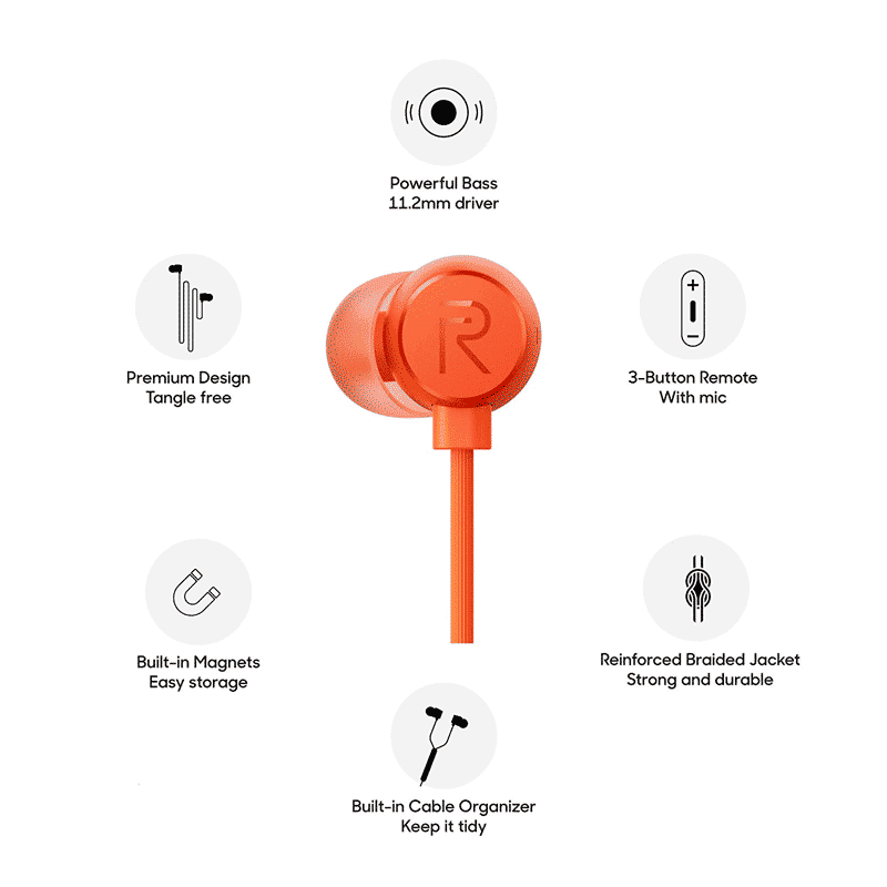 realme Buds 2 RMA155 Wired Earphone with Mic (In Ear, Orange) realme Buds 2 RMA155 Wired Earphone with Mic (In Ear, Orange)_6
