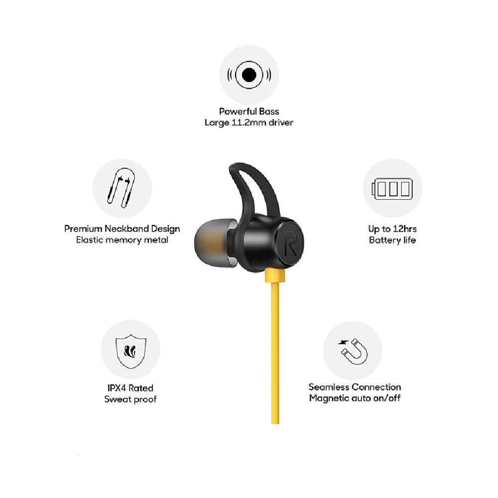 realme Buds ACCFHGZFS7GB9CVM Neckband (IPX4 Sweat Resistant, 12 Hours Playtime, Yellow)_9