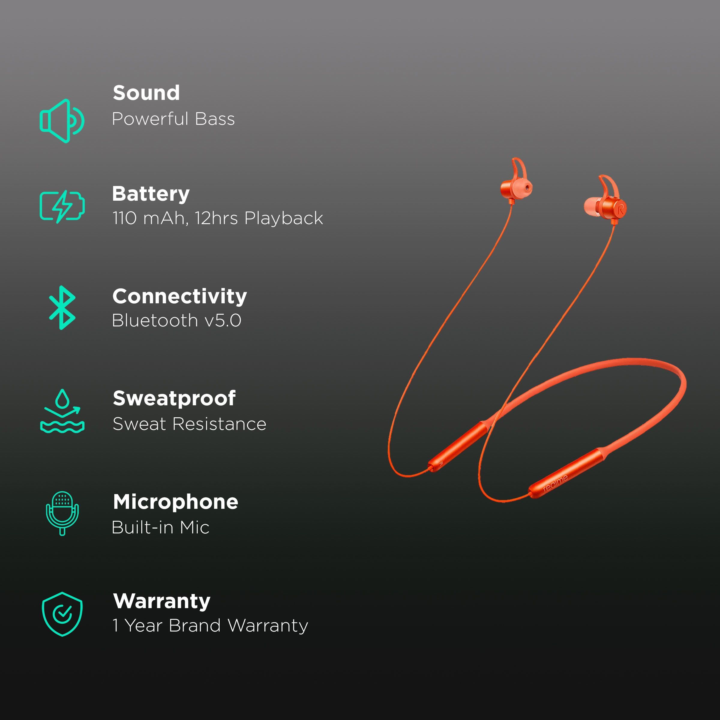 realme Buds ACCFHX58HCGJXGGF Neckband (IPX4 Sweat Resistant, 12 Hours Playtime, Orange)_2
