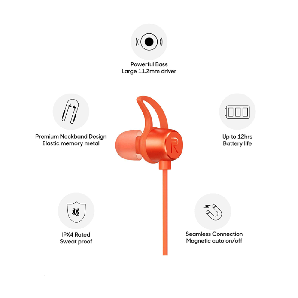 realme Buds ACCFHX58HCGJXGGF Neckband (IPX4 Sweat Resistant, 12 Hours Playtime, Orange)_4
