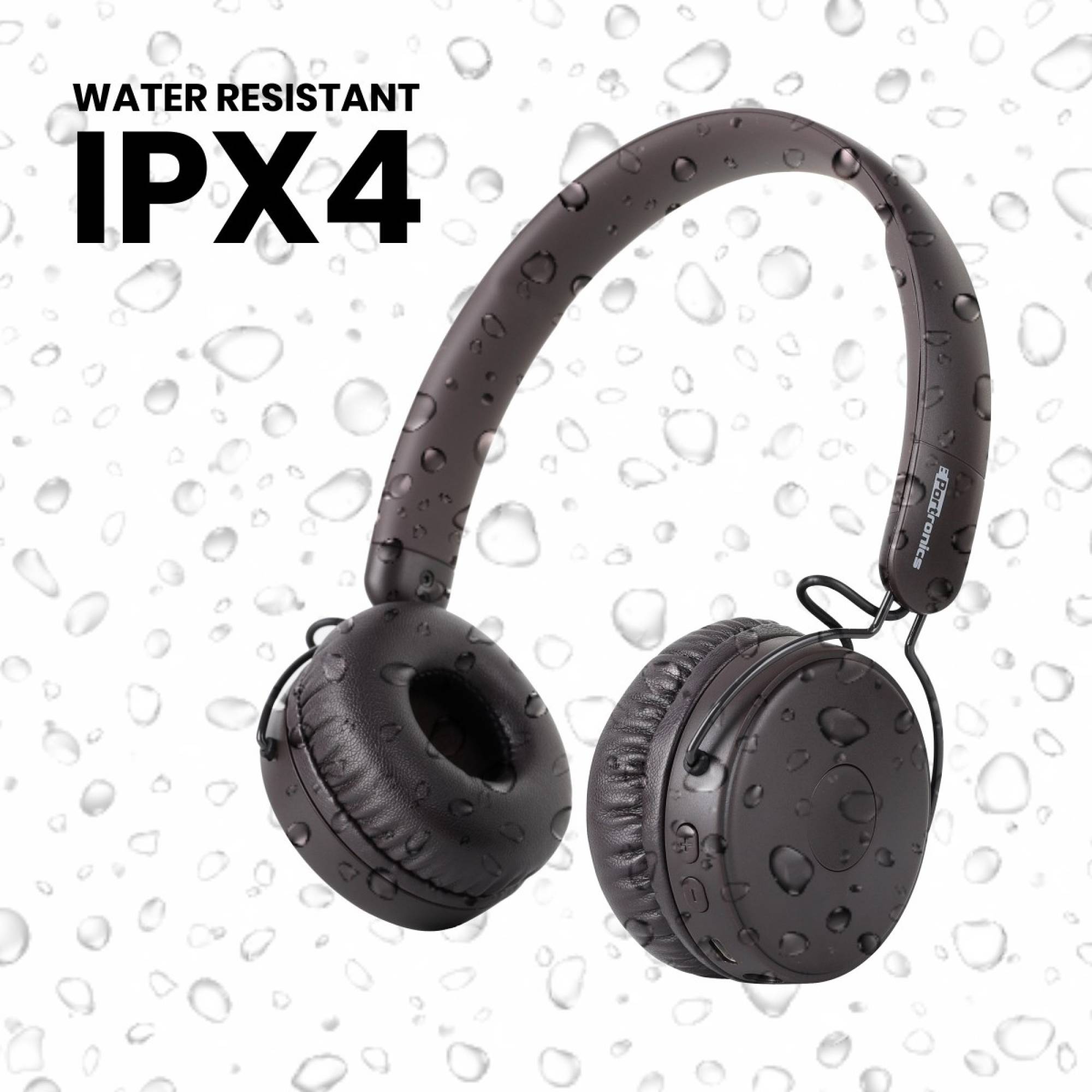 PORTRONICS Muffs M POR 317 Bluetooth Headphone with Mic (IPX4 Water Resistant, On Ear, Black)_3