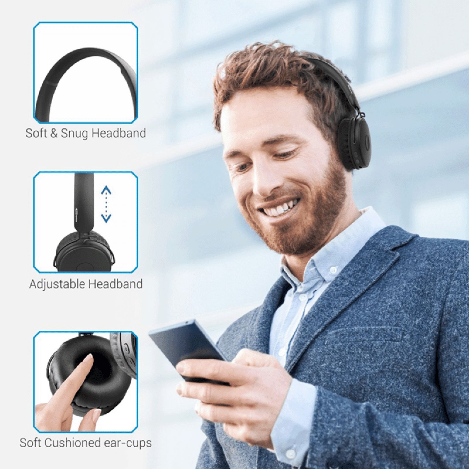 PORTRONICS Muffs M POR 317 Bluetooth Headphone with Mic (IPX4 Water Resistant, On Ear, Black)_7
