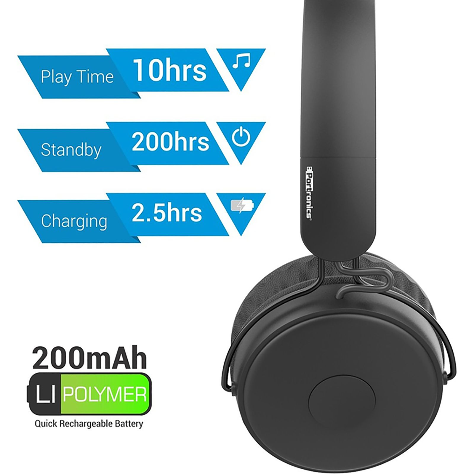 PORTRONICS Muffs M POR 317 Bluetooth Headphone with Mic (IPX4 Water Resistant, On Ear, Black)_9