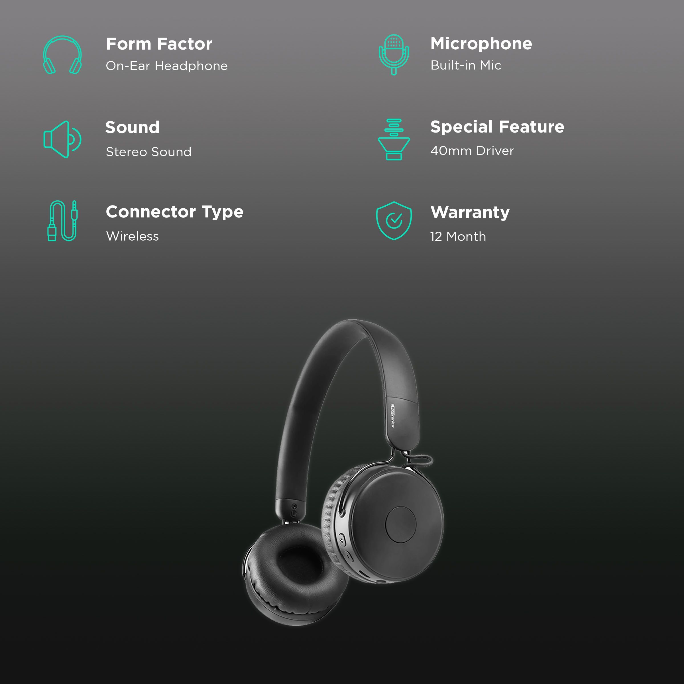 PORTRONICS Muffs M POR 317 Bluetooth Headphone with Mic (IPX4 Water Resistant, On Ear, Black)_2