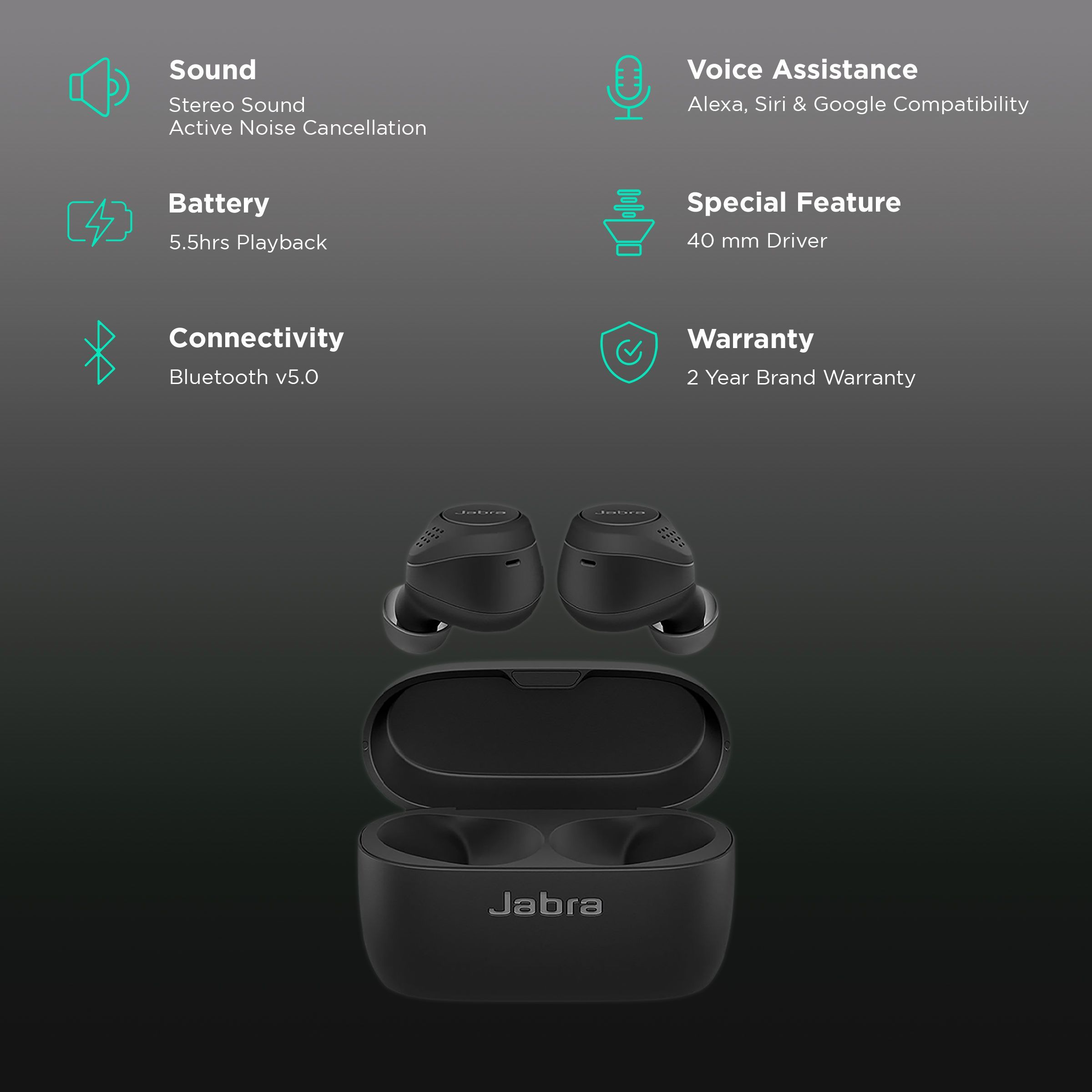 Jabra Elite 75t 100-99090001-40 In-Ear Active Noise Cancellation Truly Wireless Earbuds with Mic (Bluetooth 5.0, Voice Assistant Supported, Black)_2