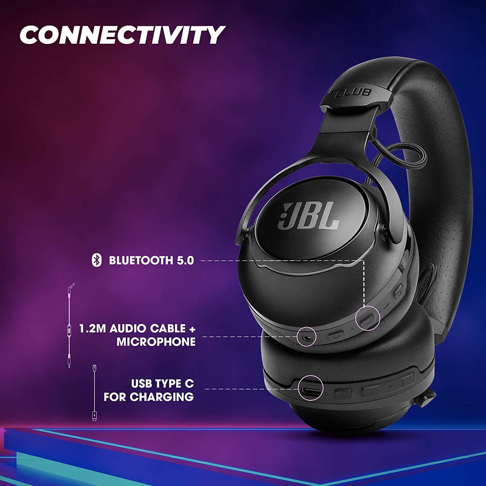 JBL Club 700 JBLCLUB700BTBLK Bluetooth Headphone with Mic (Ambient Aware & TalkThru, On Ear, Black)_9