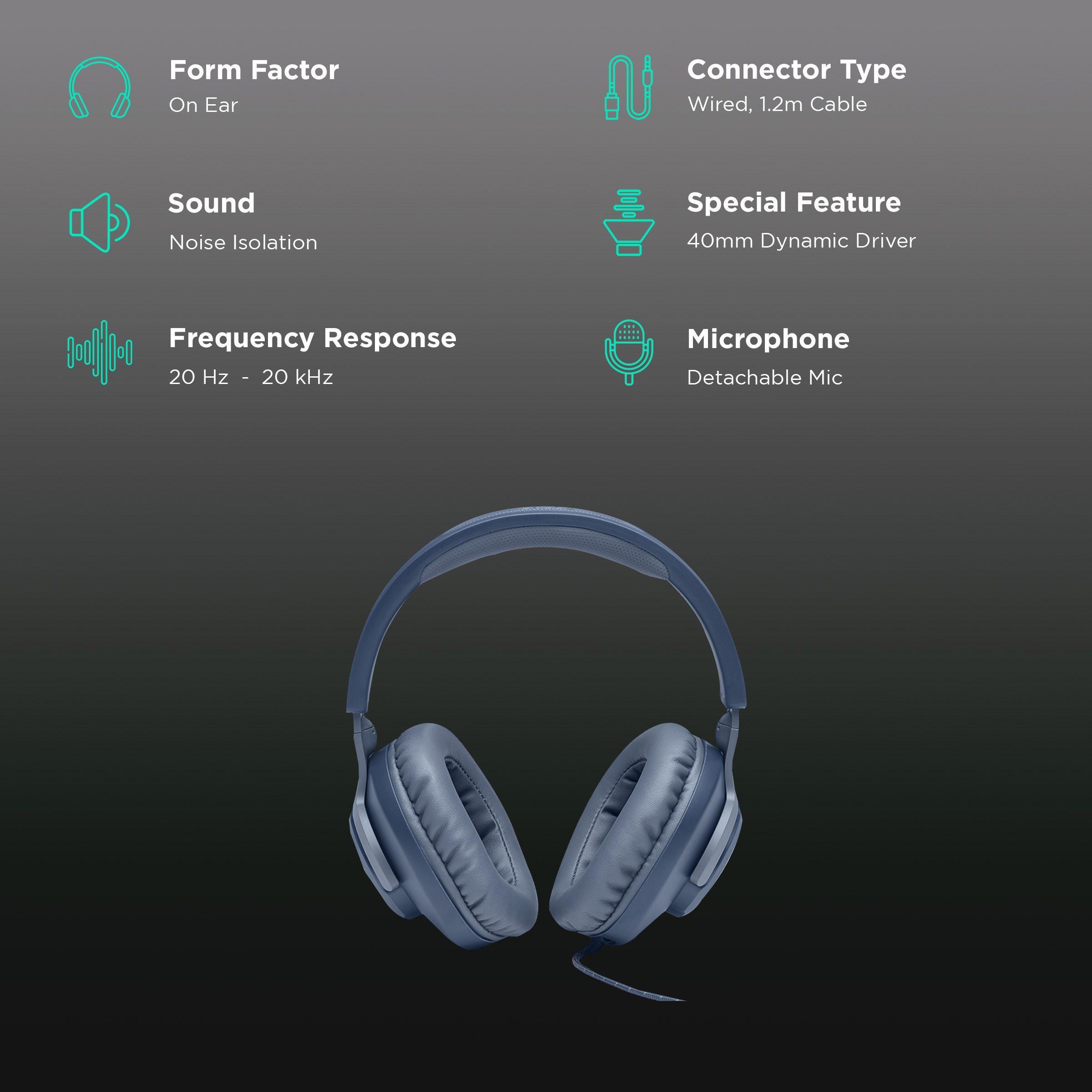 JBL Quantum 100 JBLQUANTUM100BLU Over-Ear Wired Gaming Headphone with Mic (JBL Quantum Sound Signature, Blue)_2