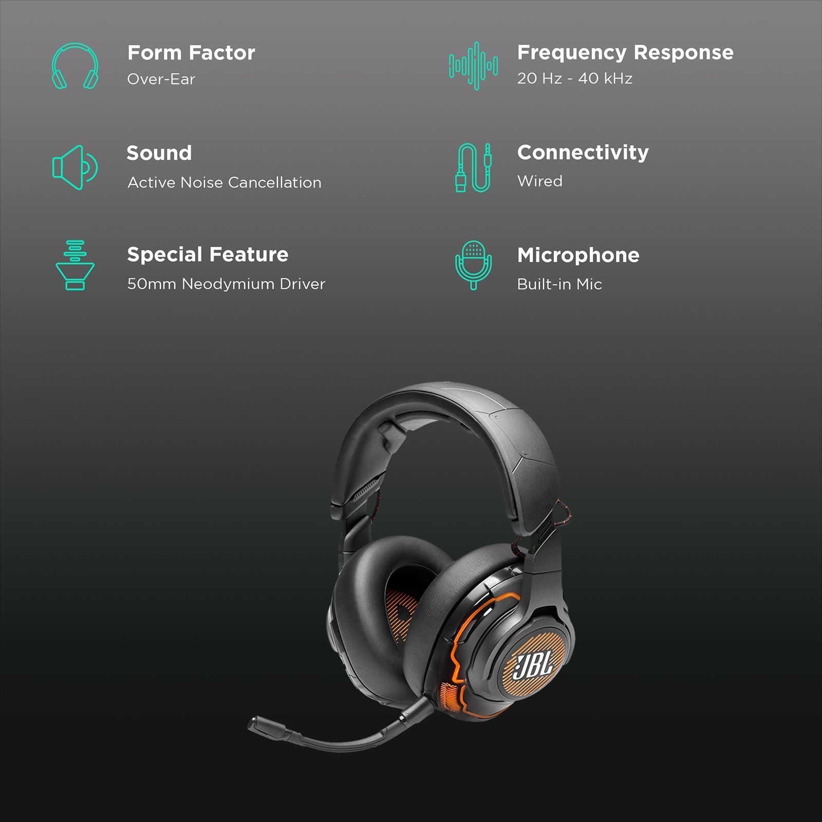 JBL Quantum One JBLQUANTUMONEBLK Over-Ear Active Noise Cancellation Wired Gaming Headphone with Mic (JBL Quantum Sound Signature, Black)_1