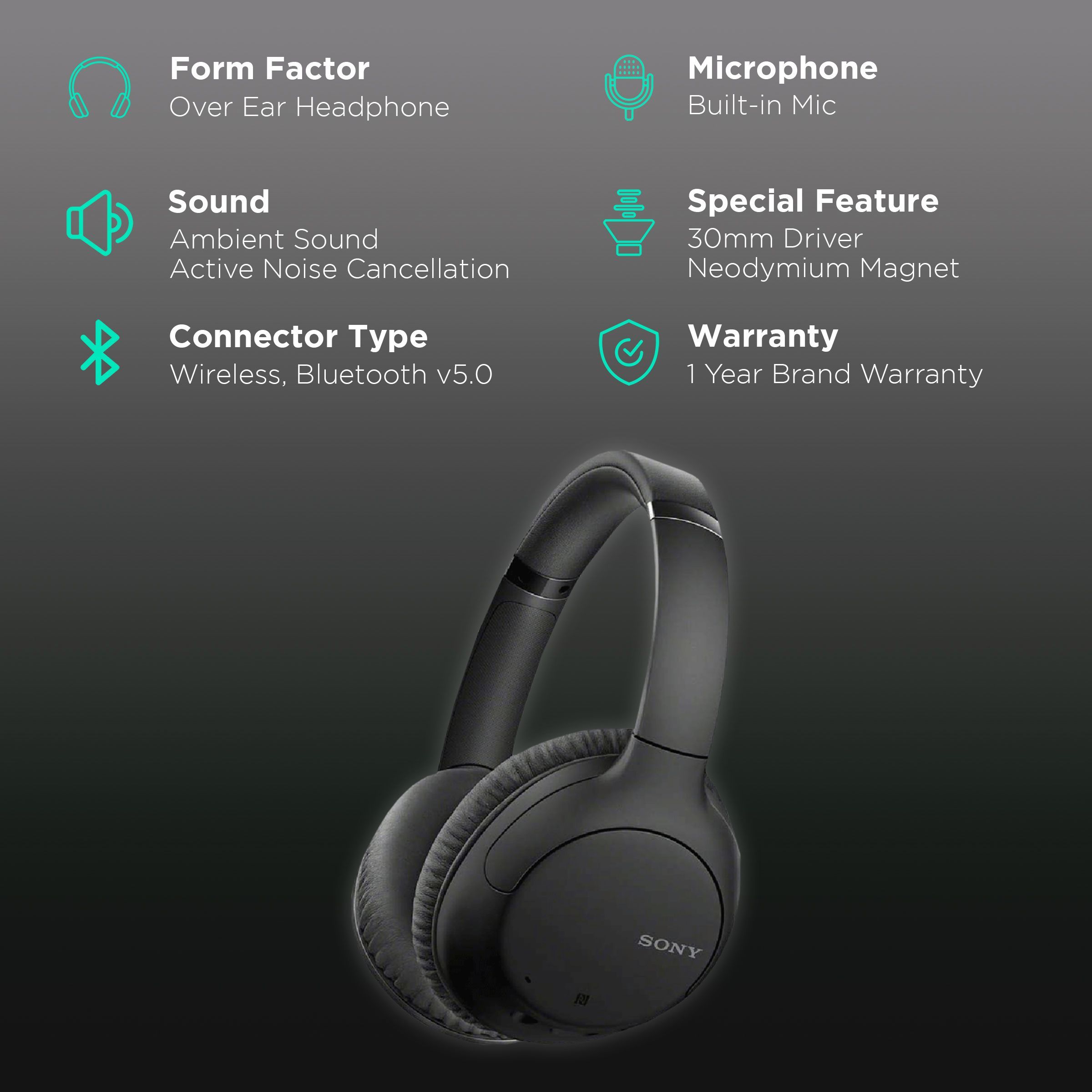 SONY WH-CH710N Bluetooth Headphone with Mic (Dual Connectivity, Over Ear, Black)_2