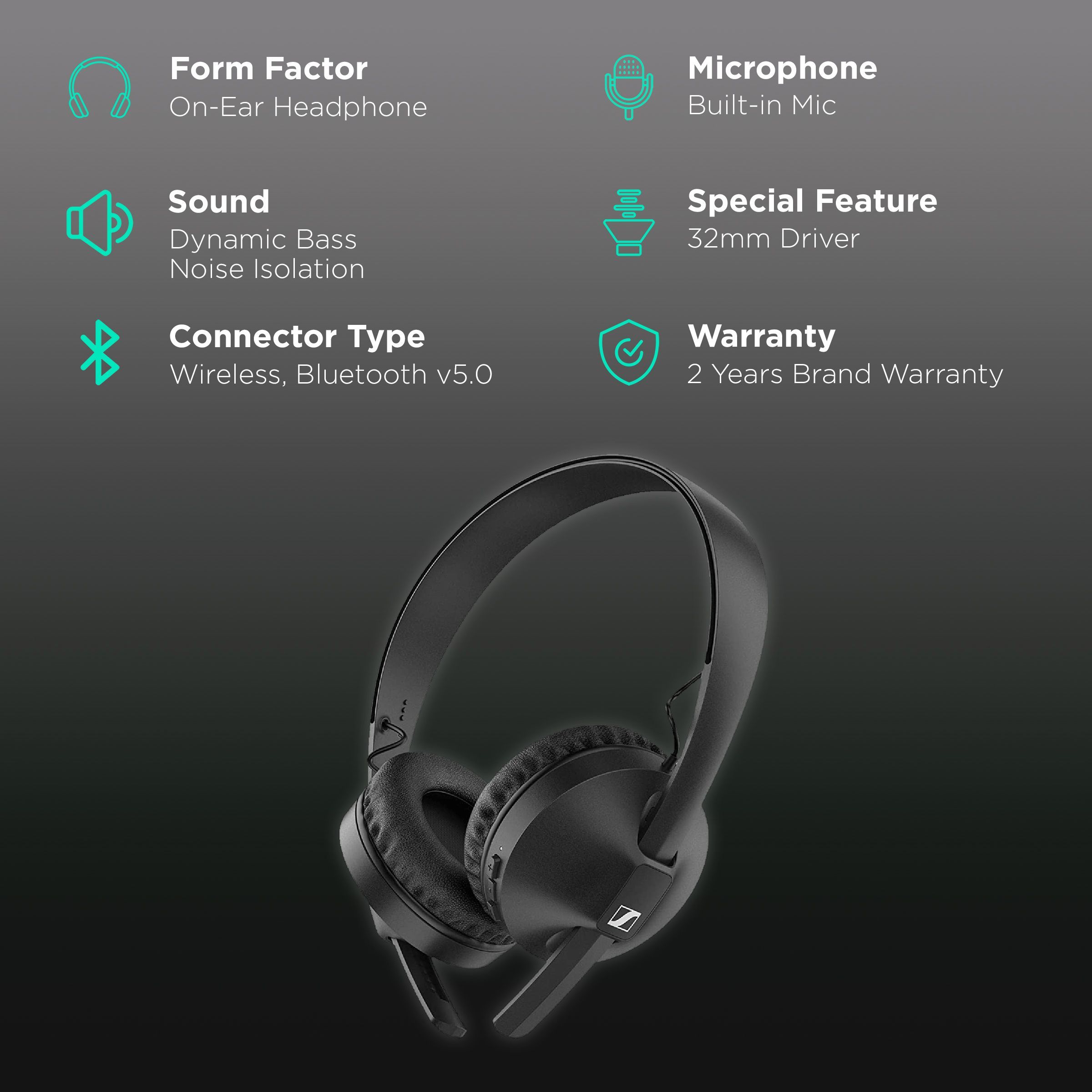 SENNHEISER HD 250 508937 Bluetooth Headphone with Mic (Noise Isolation, On Ear, Black) SENNHEISER HD 250 508937 Bluetooth Headphone with Mic (Noise Isolation, On Ear, Black)_2