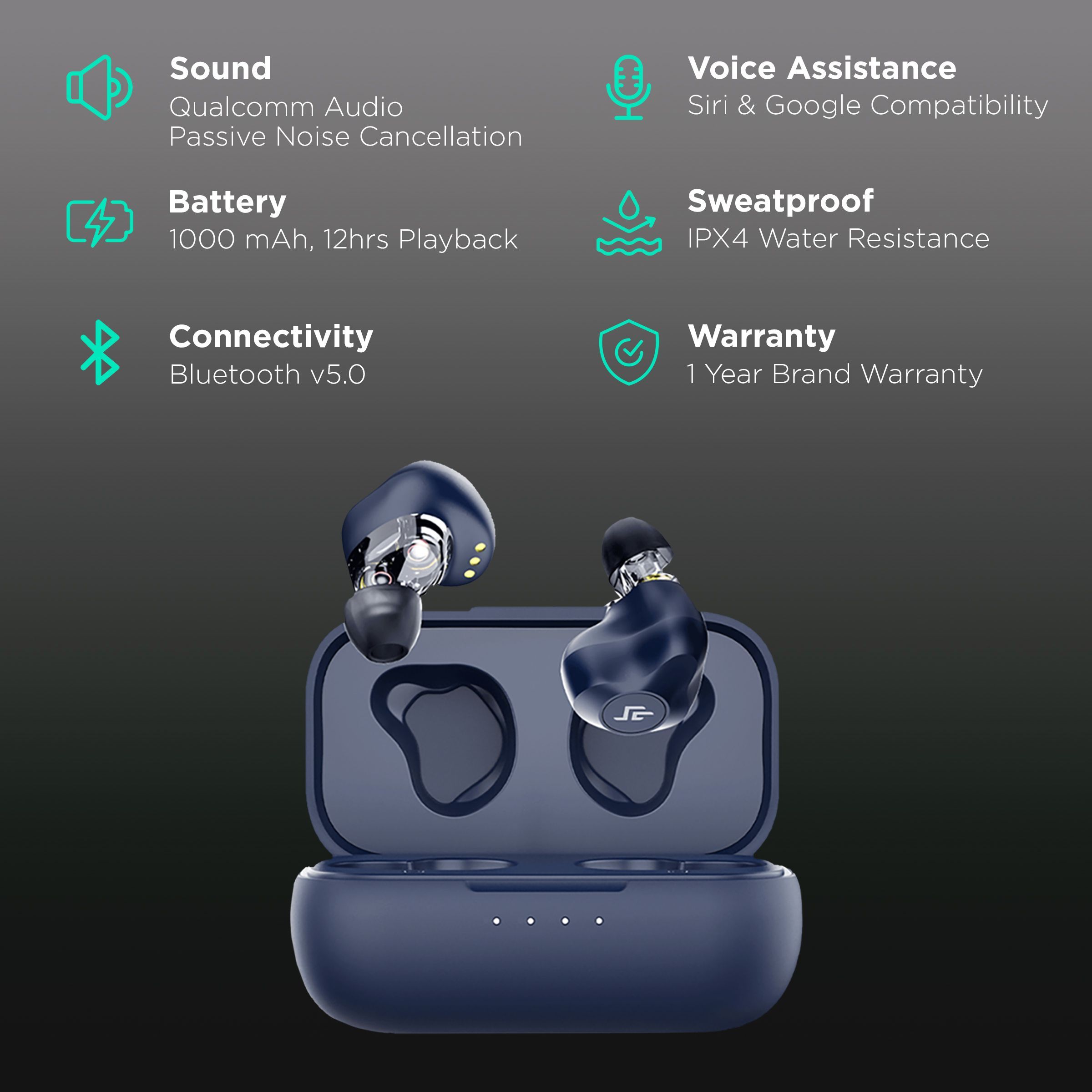 CROSSBEATS Evolve TWS Earbuds with Passive Noise Cancellation (IPX4 Water Resistant, 12 Hours Playback, Blue)_2