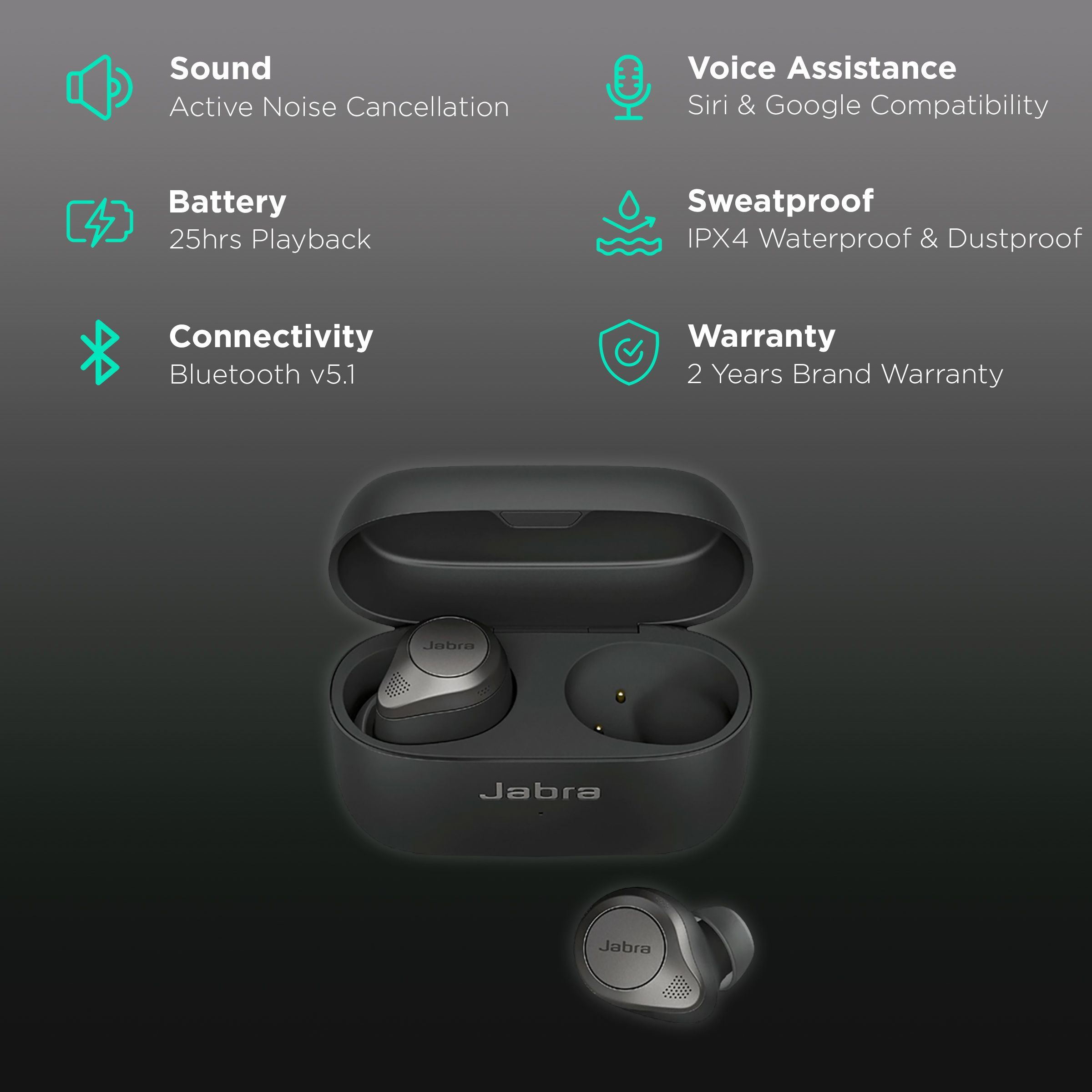 Jabra Elite 85t 100-99190000-40 TWS Earbuds with Active Noise Cancellation (IPX4 Waterproof & Dustproof, 25 Hours Playtime, Titanium Black)_2