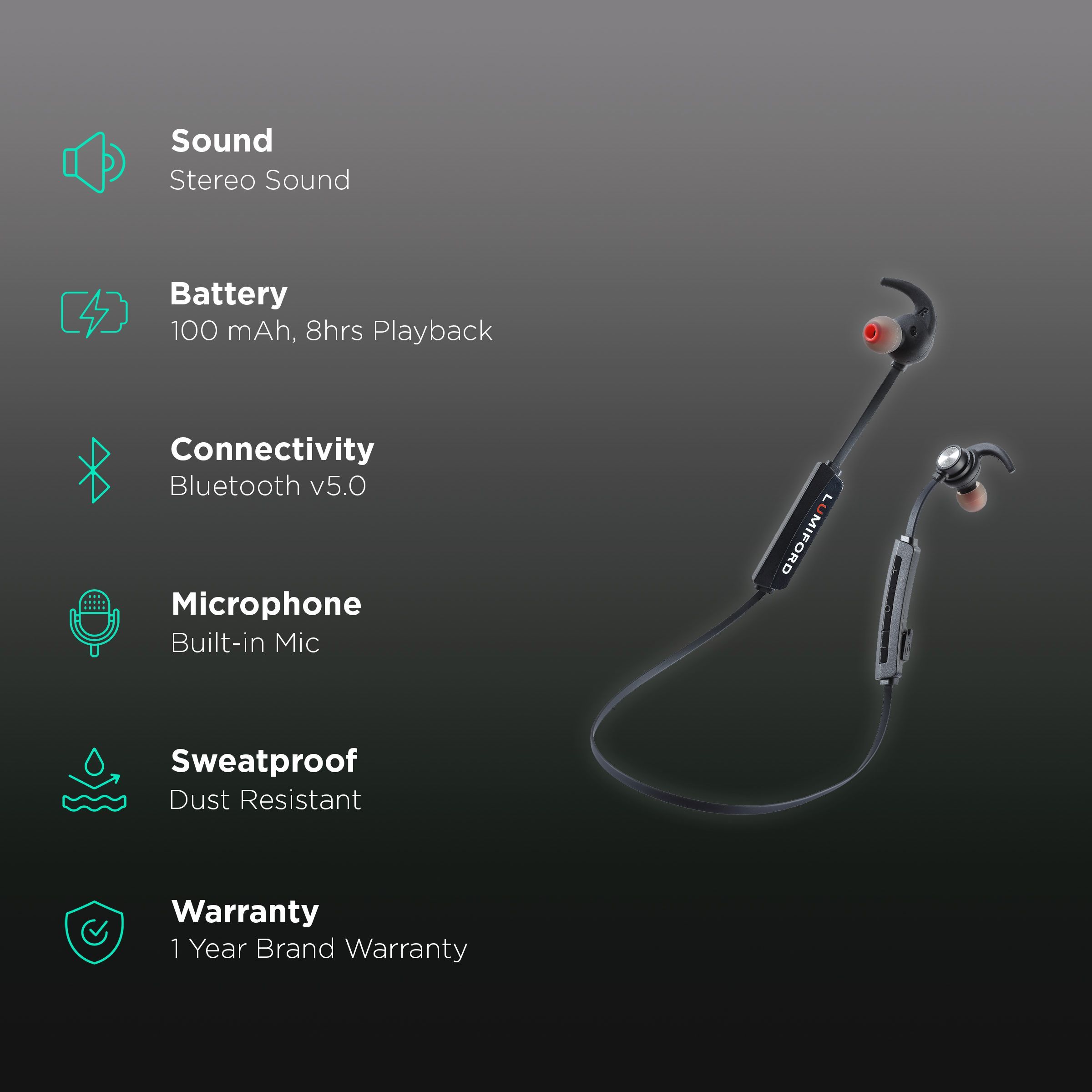 LUMIFORD XploriaHD XP10 Pro Neckband with Noise Cancellation (IPX7 Waterproof & Sweatproof, Dual Pairing Technology, Black)_2