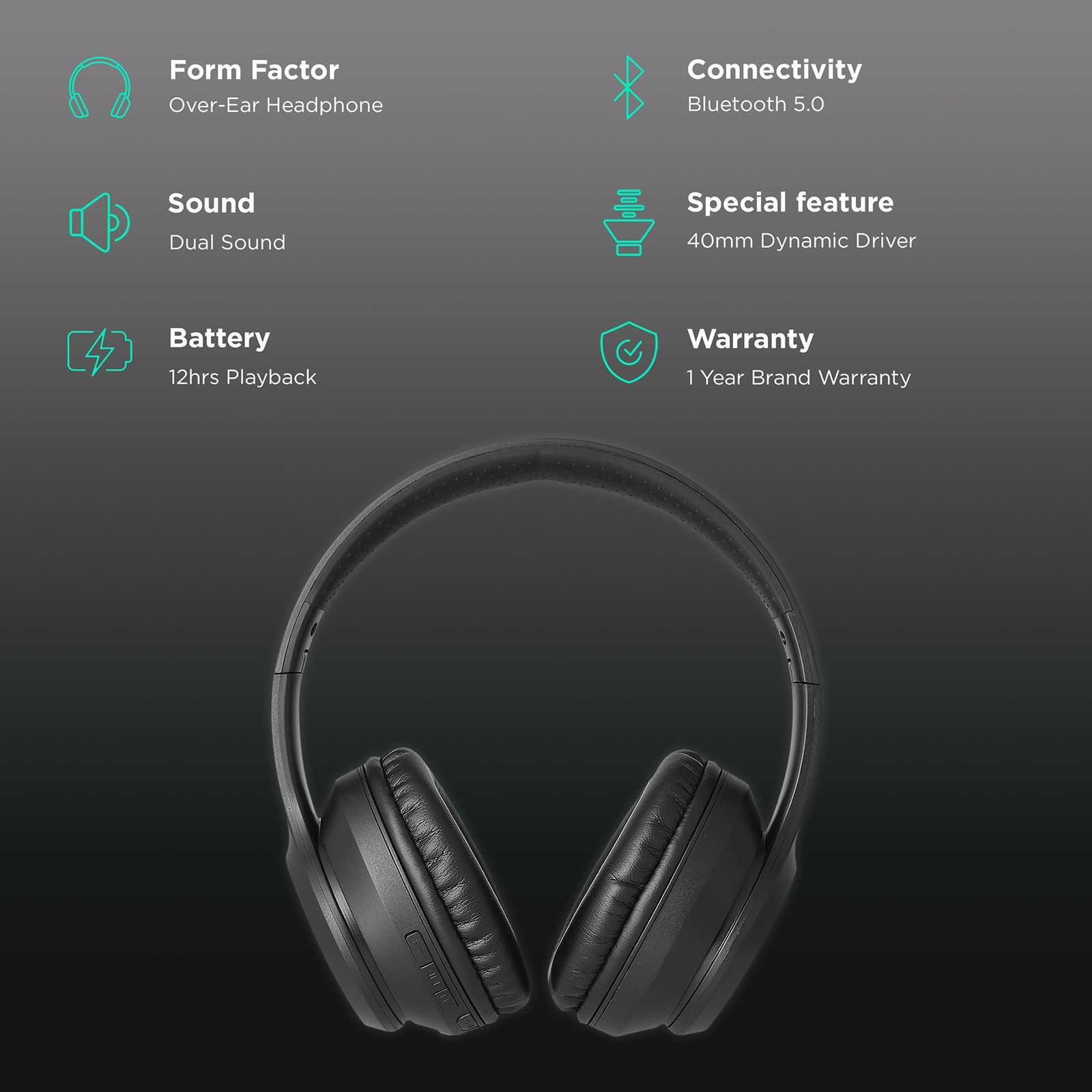 LUMIFORD HD60 Bluetooth Headphone with Mic (Dual Phone Pairing Technology, Over Ear, Black)_2