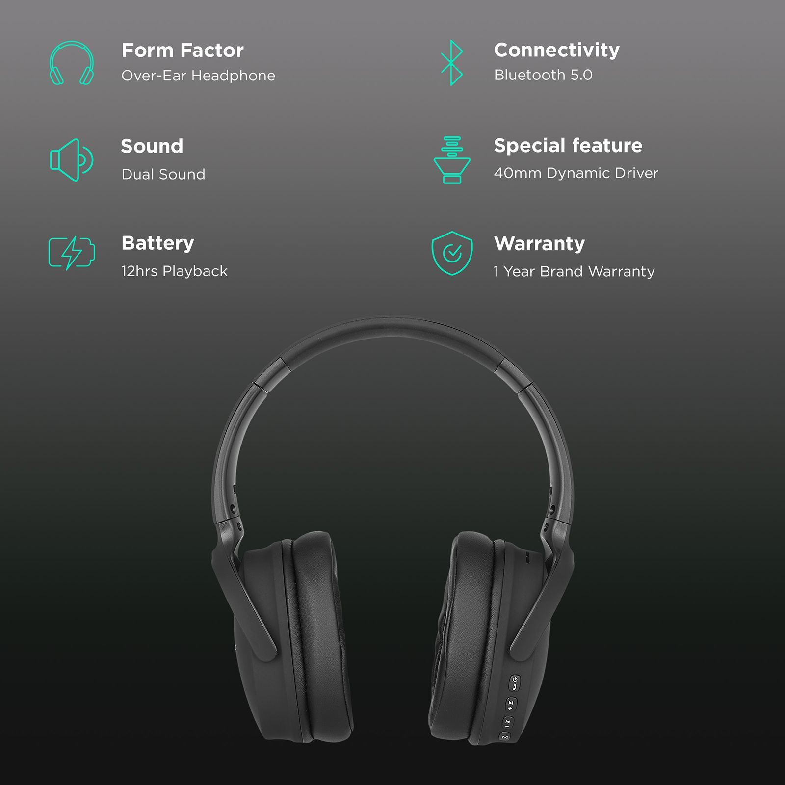 LUMIFORD HD70 Bluetooth Headphone with Mic (Dual Phone Pairing Technology, Over Ear, Black)_2