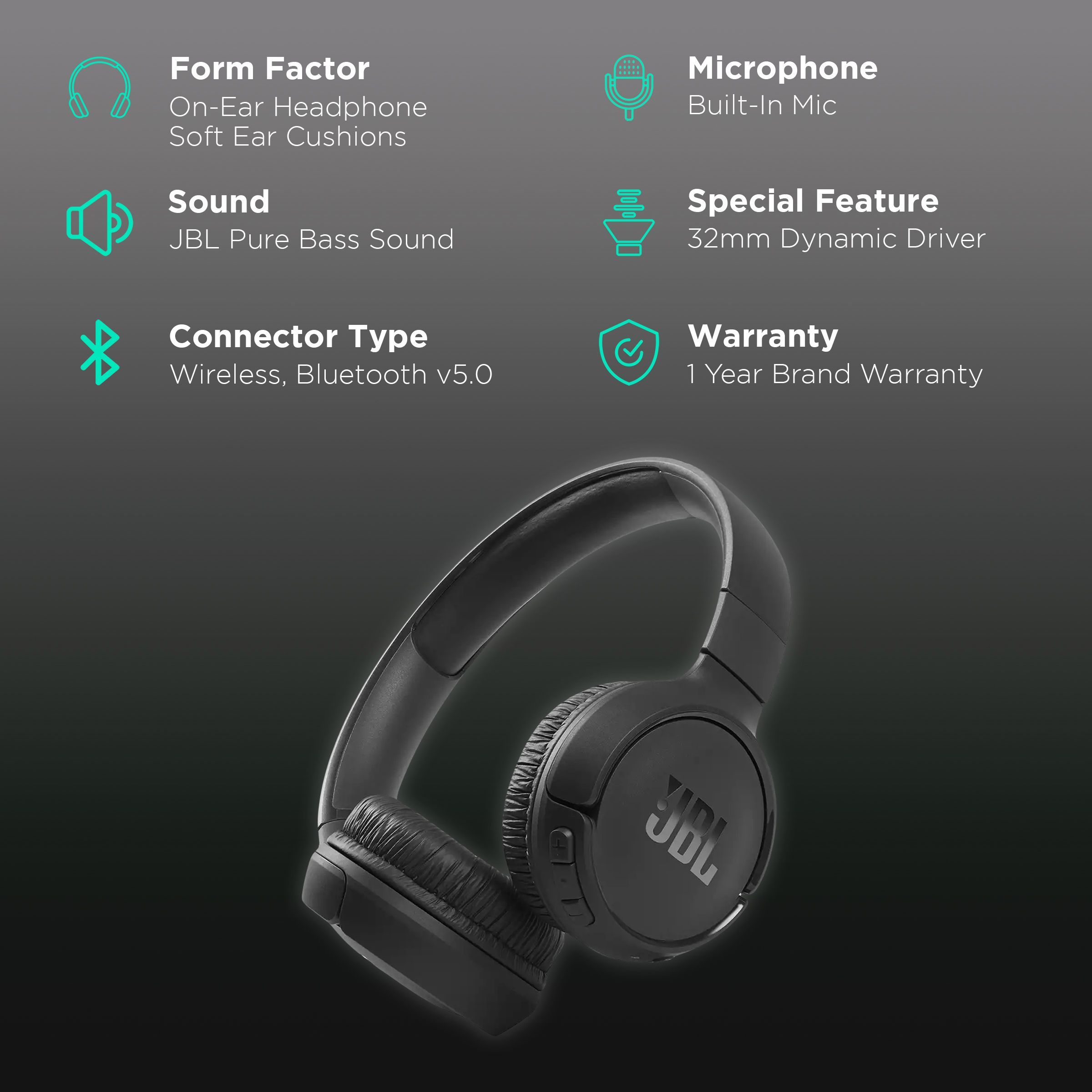 JBL Tune 510 JBLT510BTBLK Bluetooth Headphone with Mic (Dual Connectivity, On Ear, Black) JBL Tune 510 JBLT510BTBLK Bluetooth Headphone with Mic (Dual Connectivity, On Ear, Black)_2