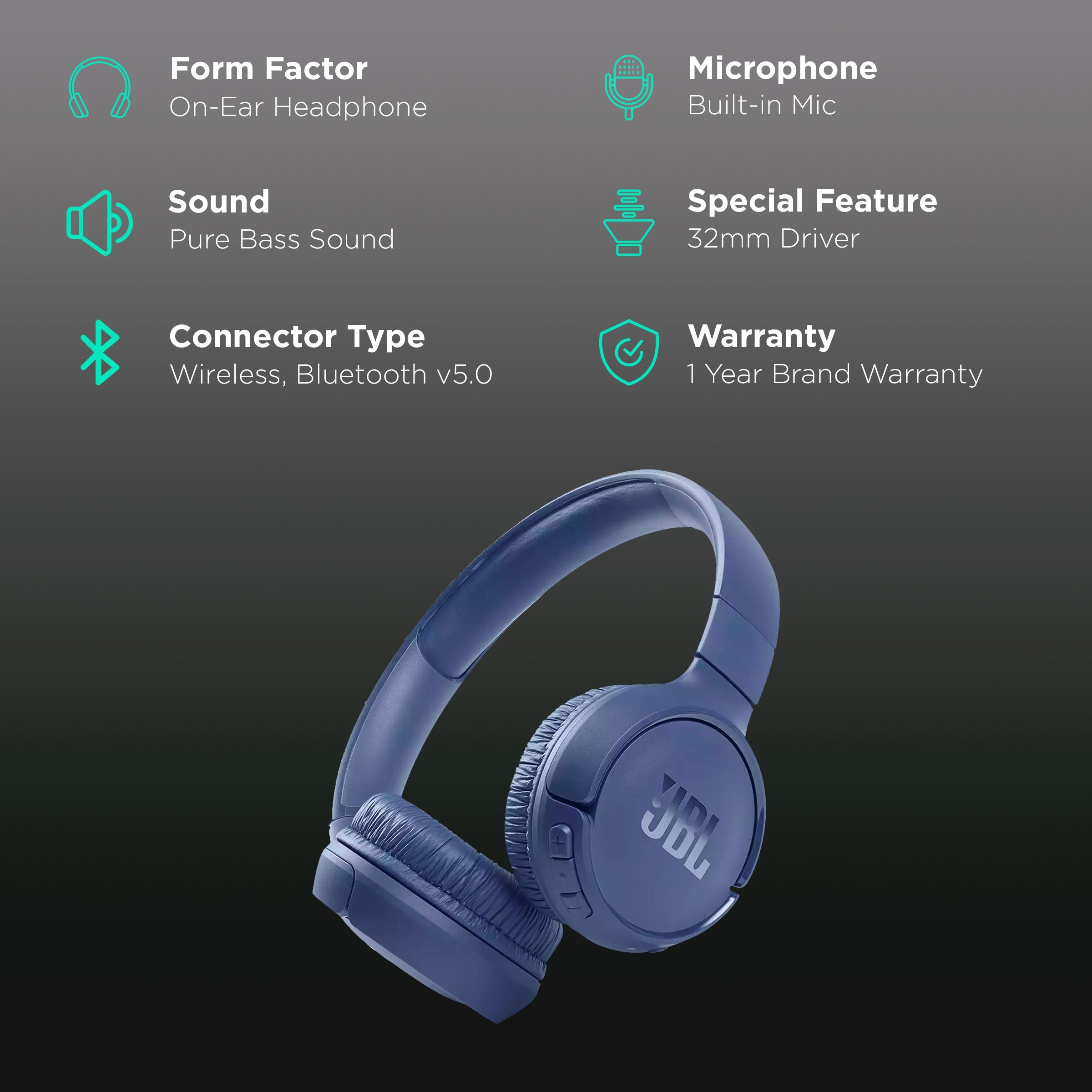 JBL Tune 510 JBLT510BTBLU Bluetooth Headphone with Mic (Dual Connectivity, On Ear, Blue) JBL Tune 510 JBLT510BTBLU Bluetooth Headphone with Mic (Dual Connectivity, On Ear, Blue)_2